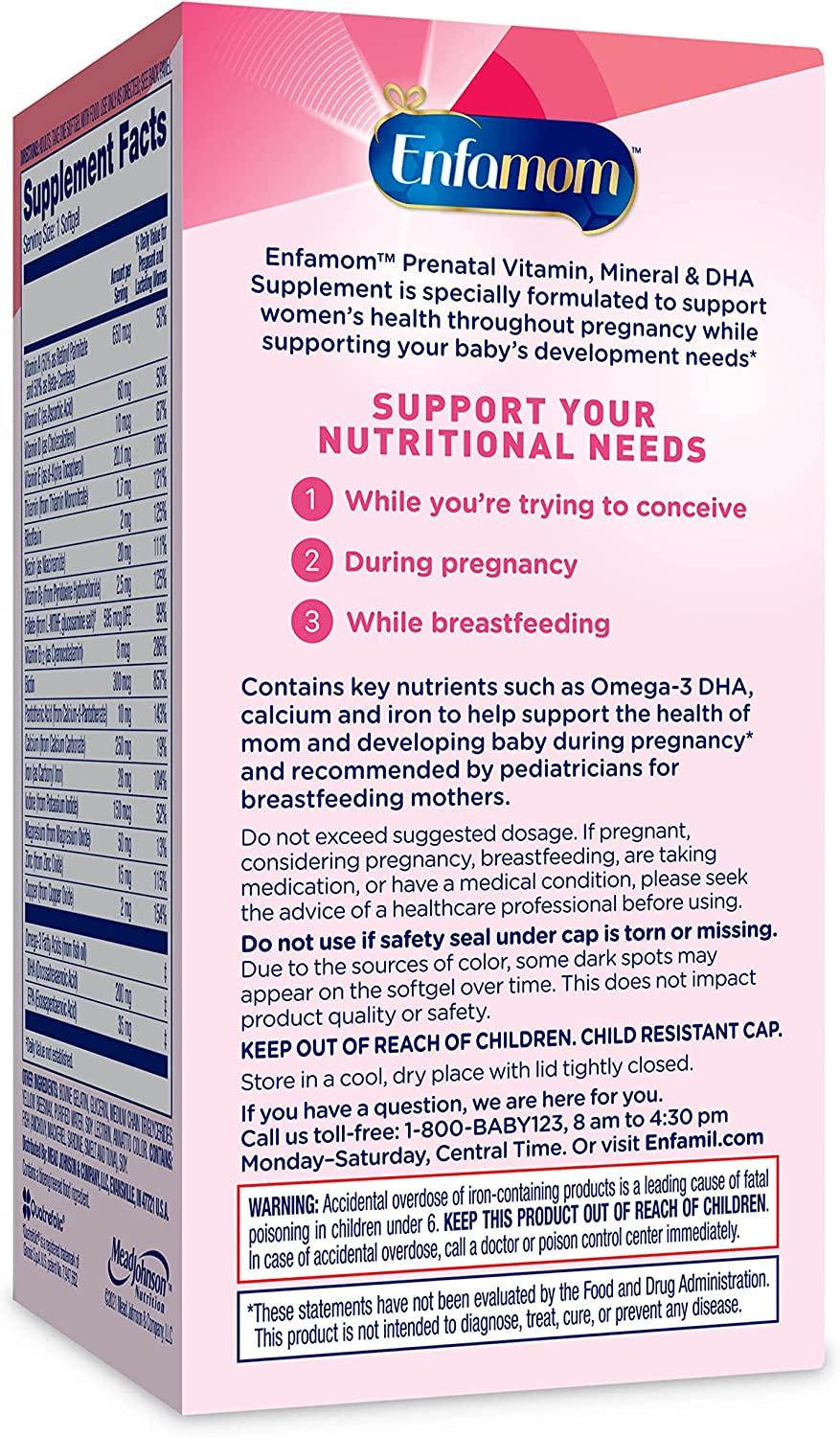 Enfamom Prenatal Multivitamin Softgels 30 ct Omega3 DHA, Folate, Calcium, Iron, Zinc, Biotin