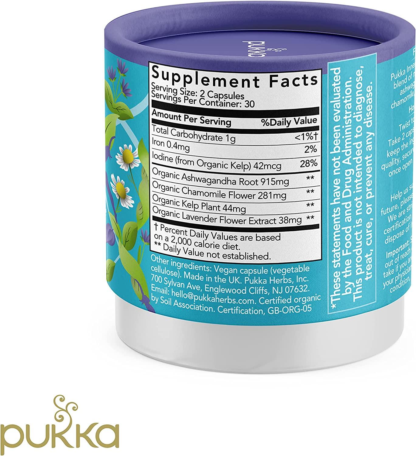 Pukka, Inner Calm, Ashwagandha, Chamomile and Lavender, Organic Herbal