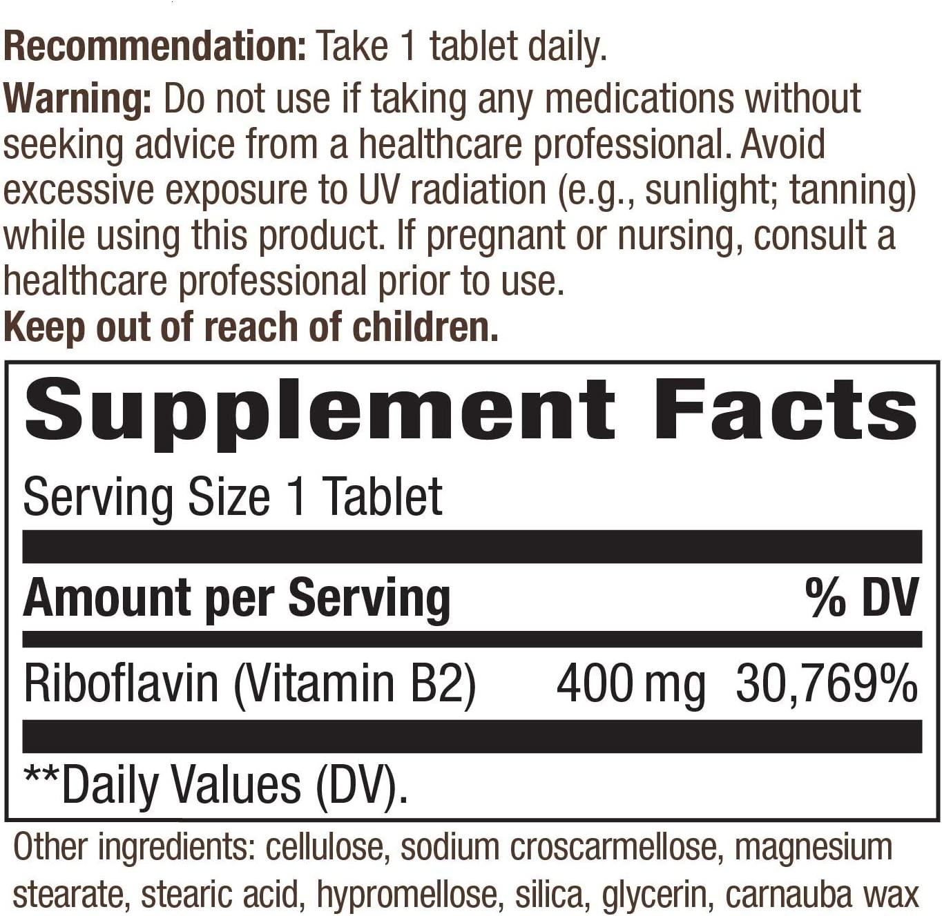 Nature's Way Riboflavin Vitamin B2 400 mg 30 Tablets