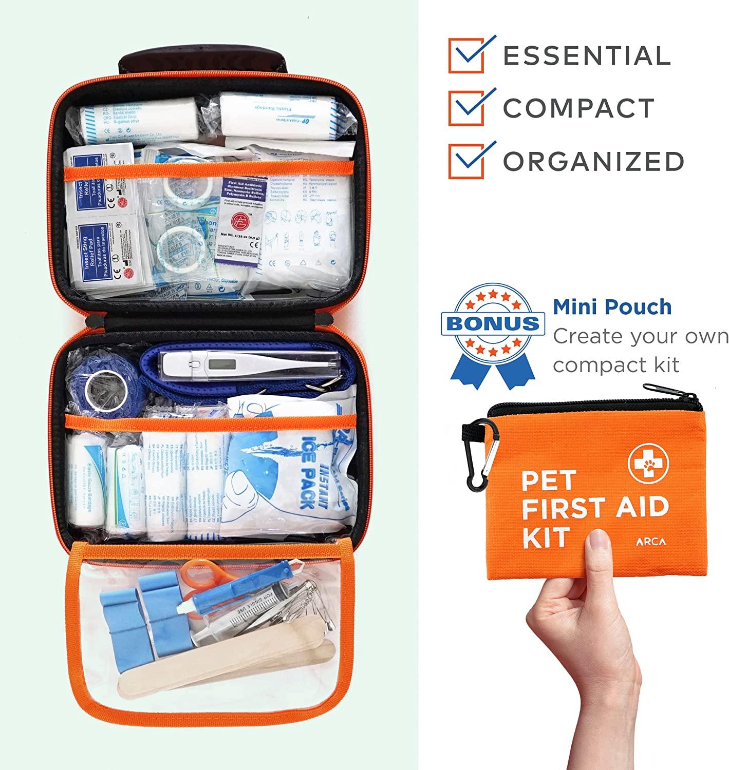 ARCA PET Cat & Dog First Aid Kit Emergency Pet Travel Kit with Thermometer, Tick Remover