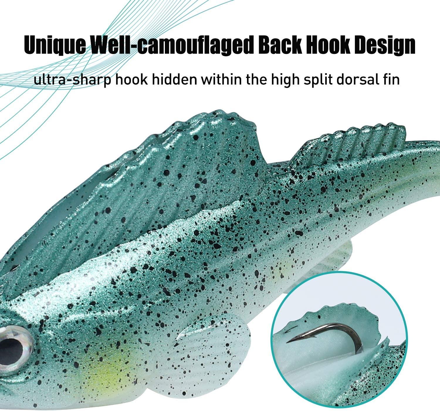 TRUSCEND Weedless Soft Fishing Lures for Bass Pre-Rigged Swimbait with BKK Hook  Paddle Tail Fishing Baits for Freshwater Jighead Lures TPE Swimbaits Bass  Trout Crappie Walleye Pike Fishing Jigs A-2.8-0.4oz