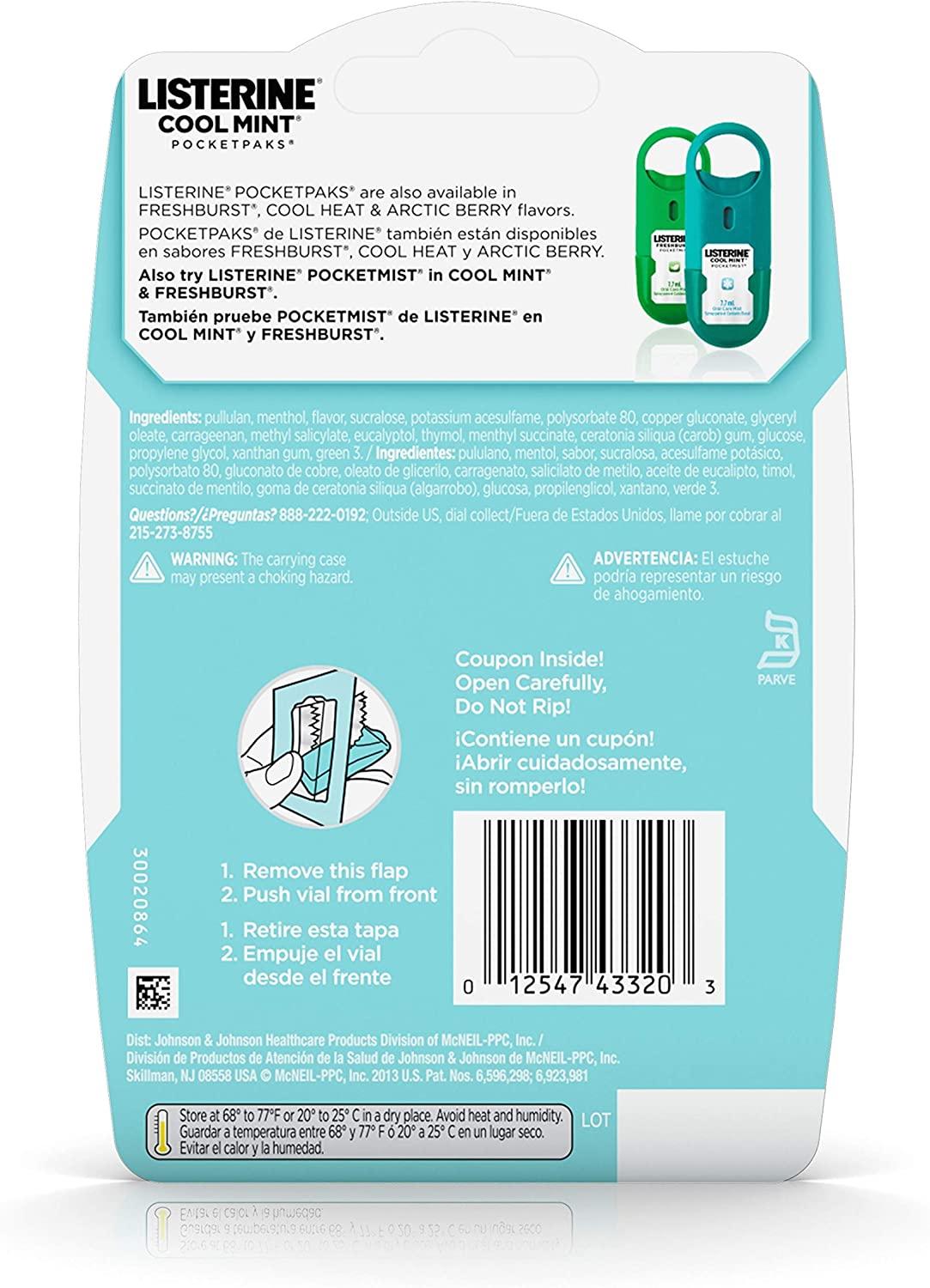 Listerine Cool Mint PocketPaks Portable Breath Strips for Bad Breath, Fresh Breath Strips