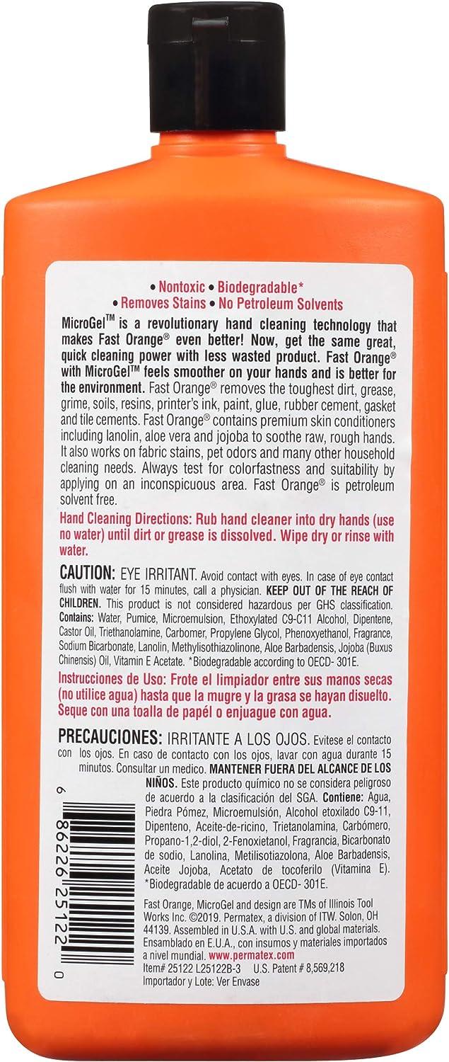 Fast Orange 25108 Pumice Lotion, Heavy Duty Hand Cleaner, Natural Citrus  Scent, Waterless Cleaner For Mechanics, Strong Grease Fighter, 7.5 oz