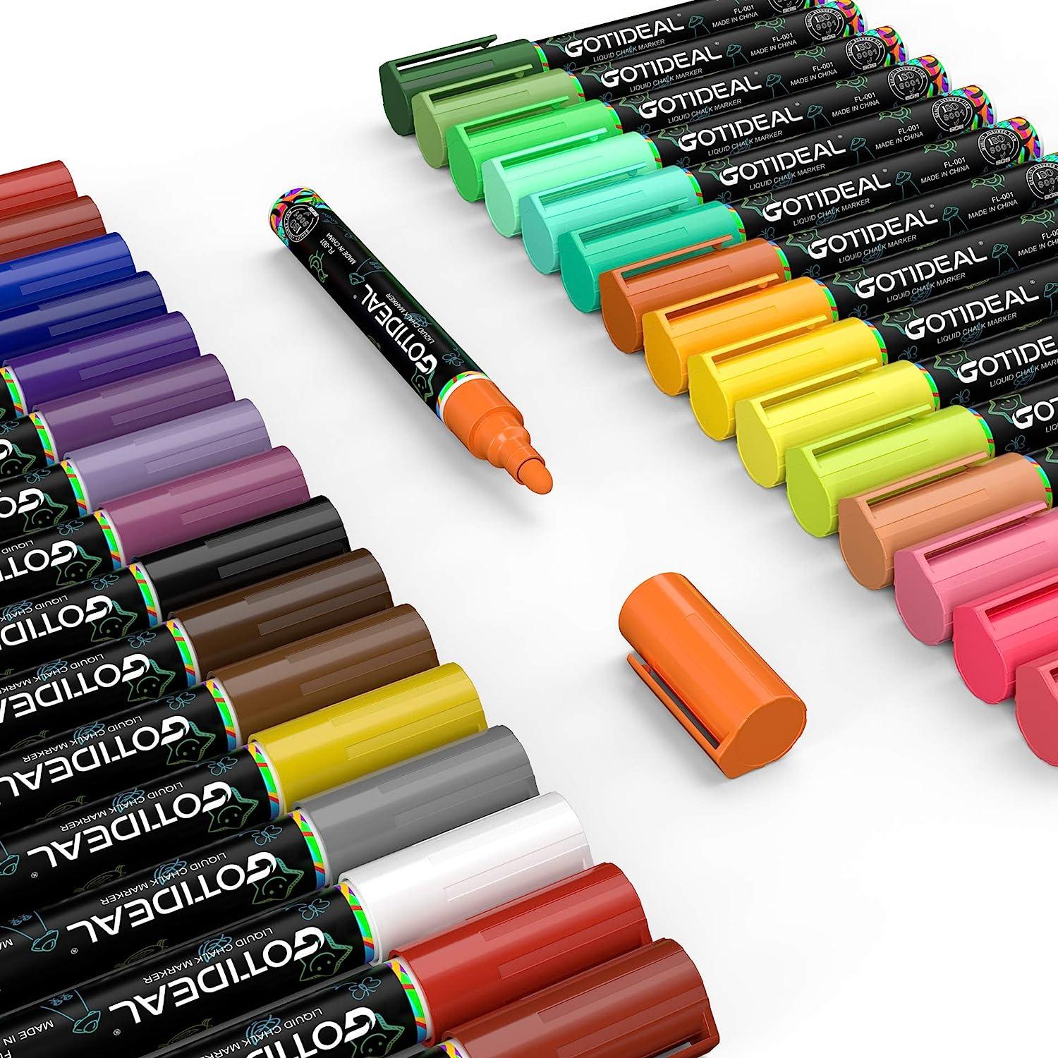 GOTIDEAL Liquid Chalk Markers, 30 colors Premium Window Chalkboard Neon Pens,  Including 4 Metallic Colors, Painting and Drawing for Kids and Adults,  Bistro & Restaurant, Wet Erase - Reversible Tip