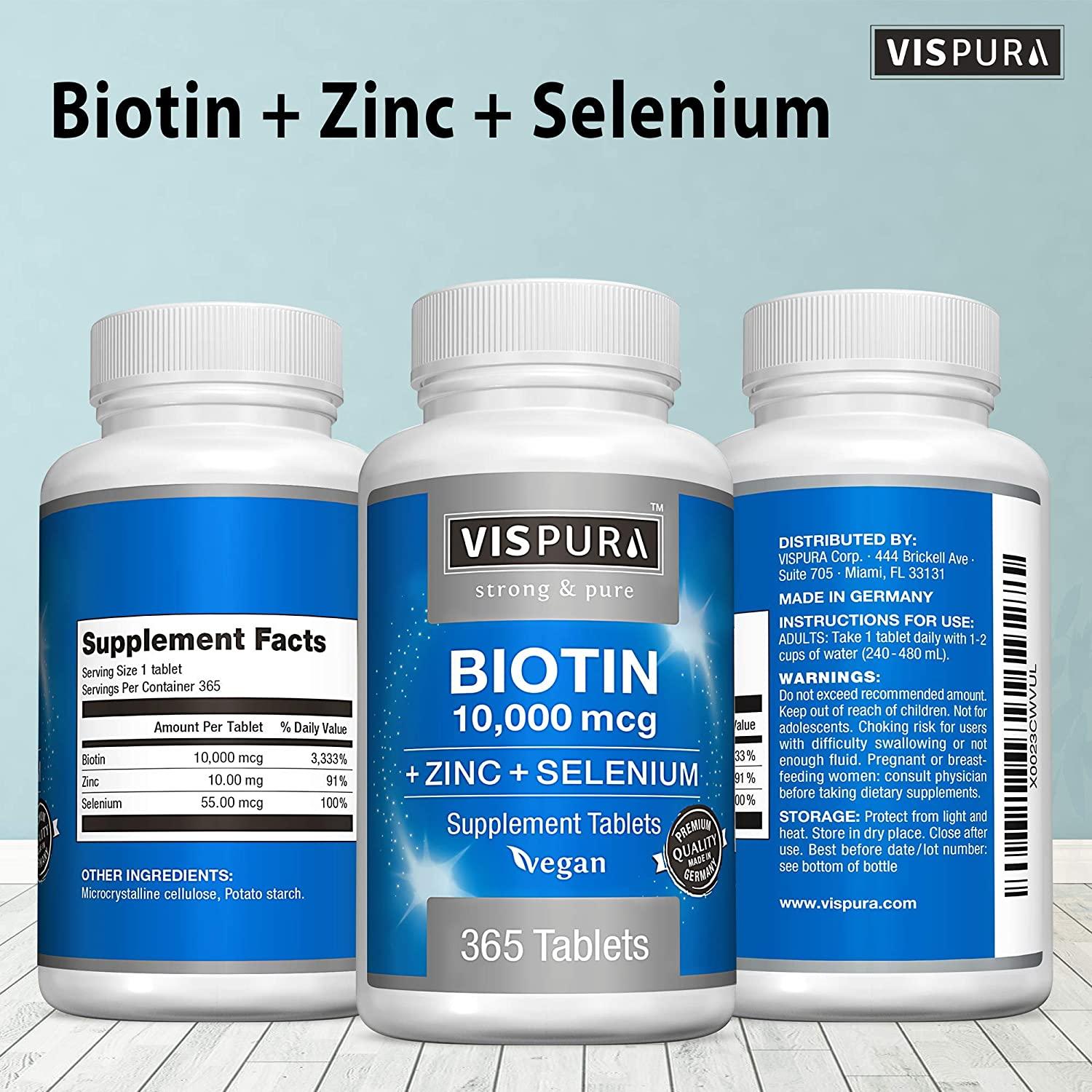 Biotin 10000 mcg + Zinc + Selenium, Pure, Vegan & Extra ...