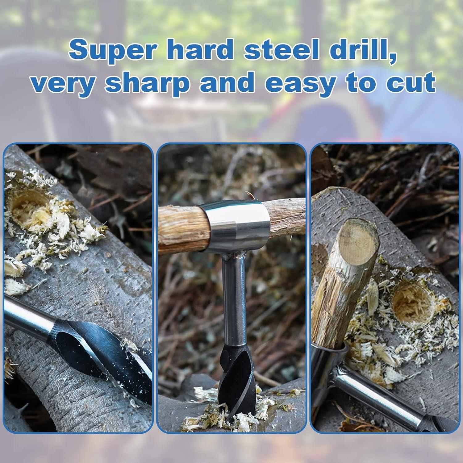  Survival Settlers Tool Bushcraft Gear and Equipment,Bushcraft  Hand Auger Wrench for Camping and Outdoor Backpacking Scotch Eye Wood Auger  Drill Bit Wood Peg and Hole Maker Multi Tool with Sheath 