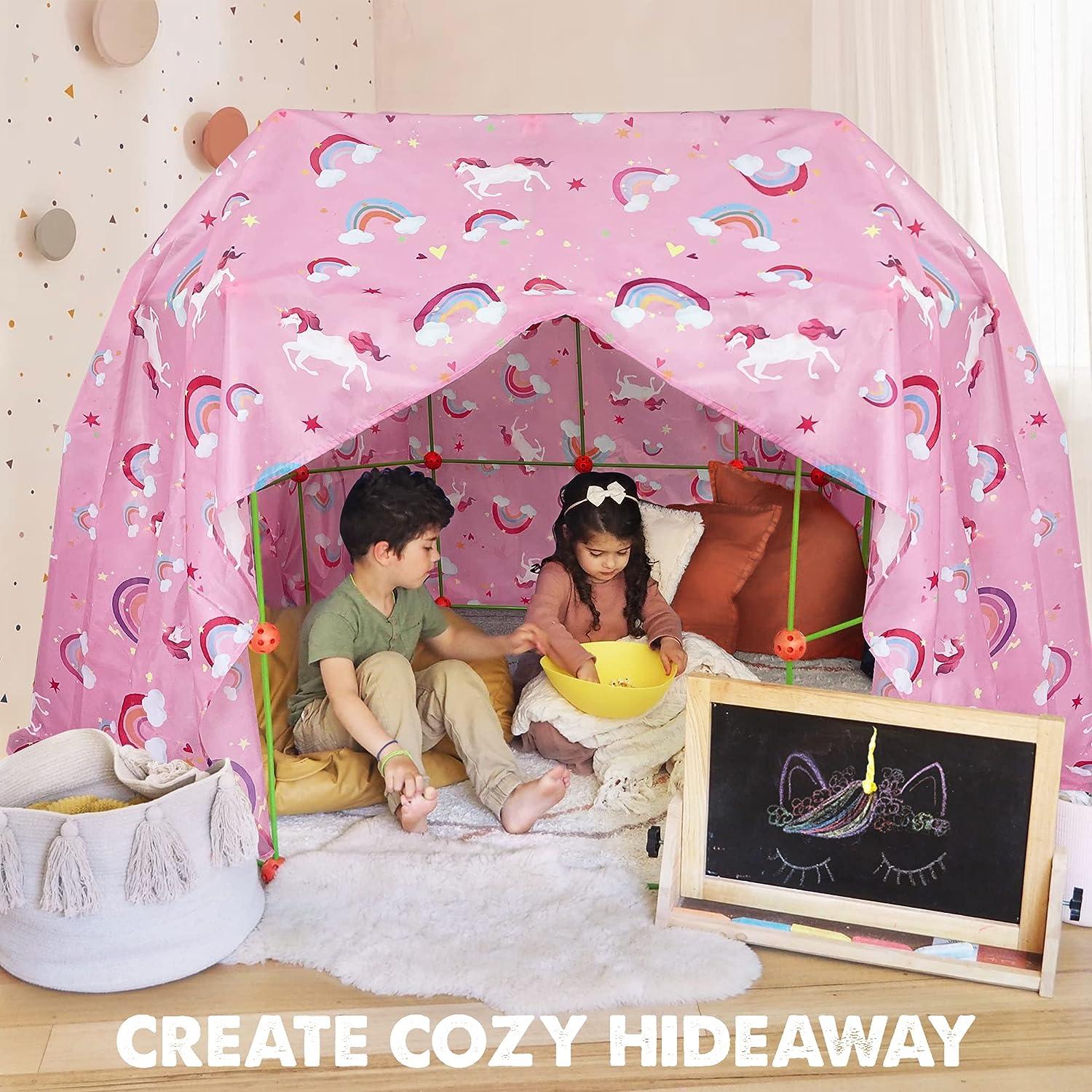 Kids Pink Blanket Fort Building Kit Indoor Play Tent Toy for