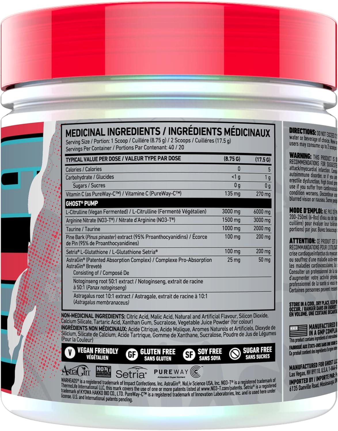 GHOST Pump Nitric Oxide Powder - 40 Servings - Sugar-Free & Stim-Free  Pre-Workout Supplements - L-Citrulline Arginine Nitrate & L-Glutathione -  Soy & Gluten-Free Vegan (Sour Watermelon) | Buy Now with Express
