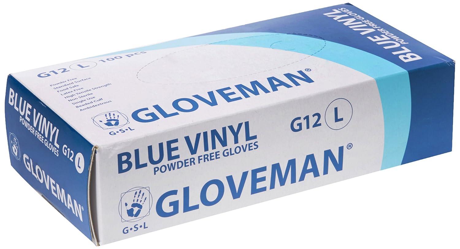 Blue Vinyl Powder Free Gloves Large 100 pcs Gloveman