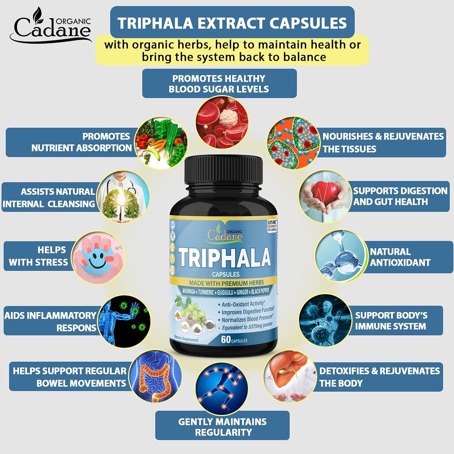 Organic Triphala Extract Capsules with Turmeric, Guggulu, Ginger & More 5375mg Equivalent
