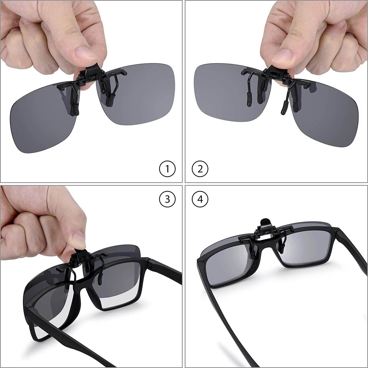 Polarized Clip On Sunglasses Rimless Rectangle Flip Up, 60% OFF