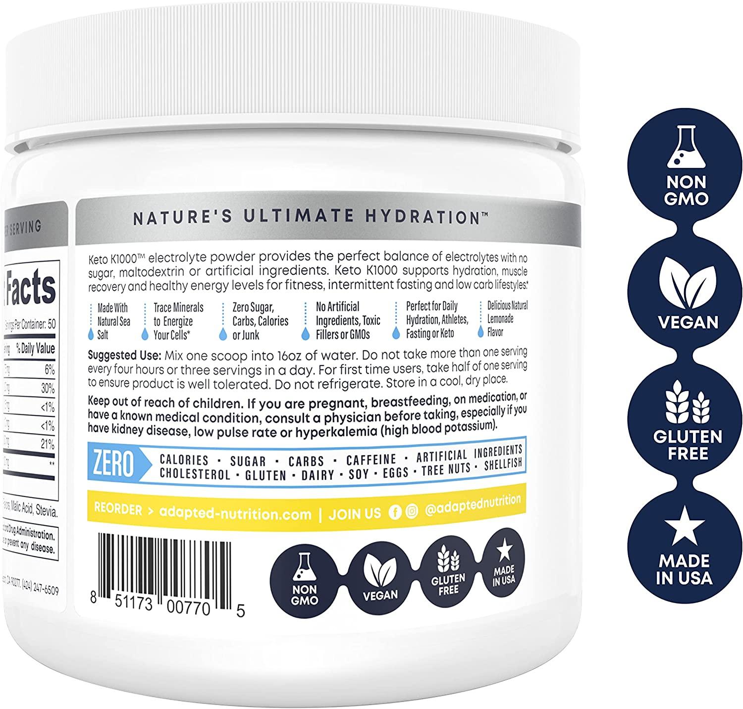 Keto K1000 Electrolyte Powder Hydration Supplement Drink Mix Boost