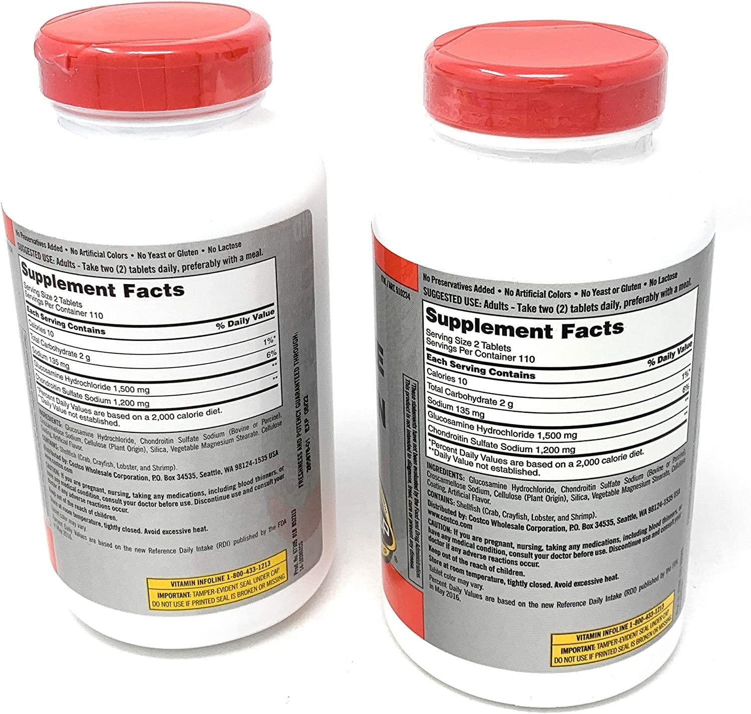 Kirkland Signature Extra Strength Glucosamine 1500mg/Chondroitin 1200mg 220 Count Pack of 2