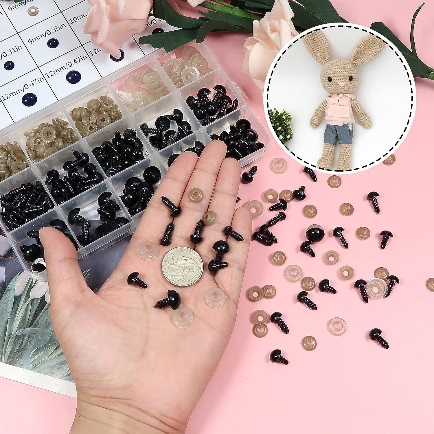 TOAOB 150pcs Black Plastic Safety Eyes with Washers 6mm 8mm 9mm 10mm 12mm Craft Doll Eyes for Amigurumis Crochet and Stuffed Animals Bears Making
