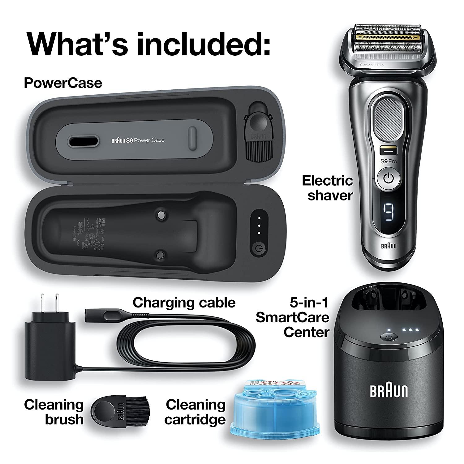  Braun Electric Razor for Men, Waterproof Foil Shaver, Series 9  Pro 9477cc, Wet & Dry Shave, with Portable Charging Case, ProLift Beard  Trimmer, 5-in-1 Cleaning & Charging SmartCare Center, Silver 