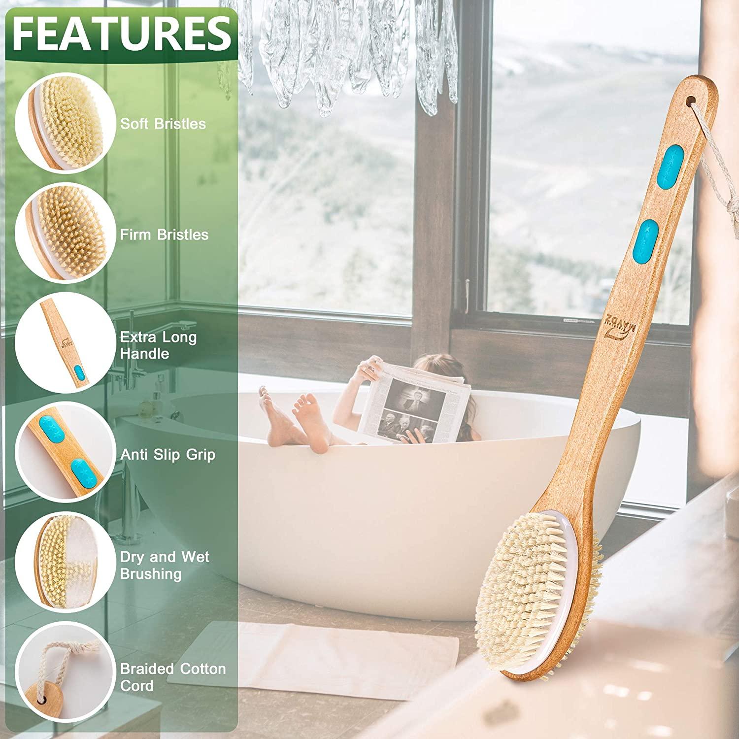 Back Brush Long Handle For Shower Soft And Firm Double Sided Exfoliating Bath Body Scrub Brush