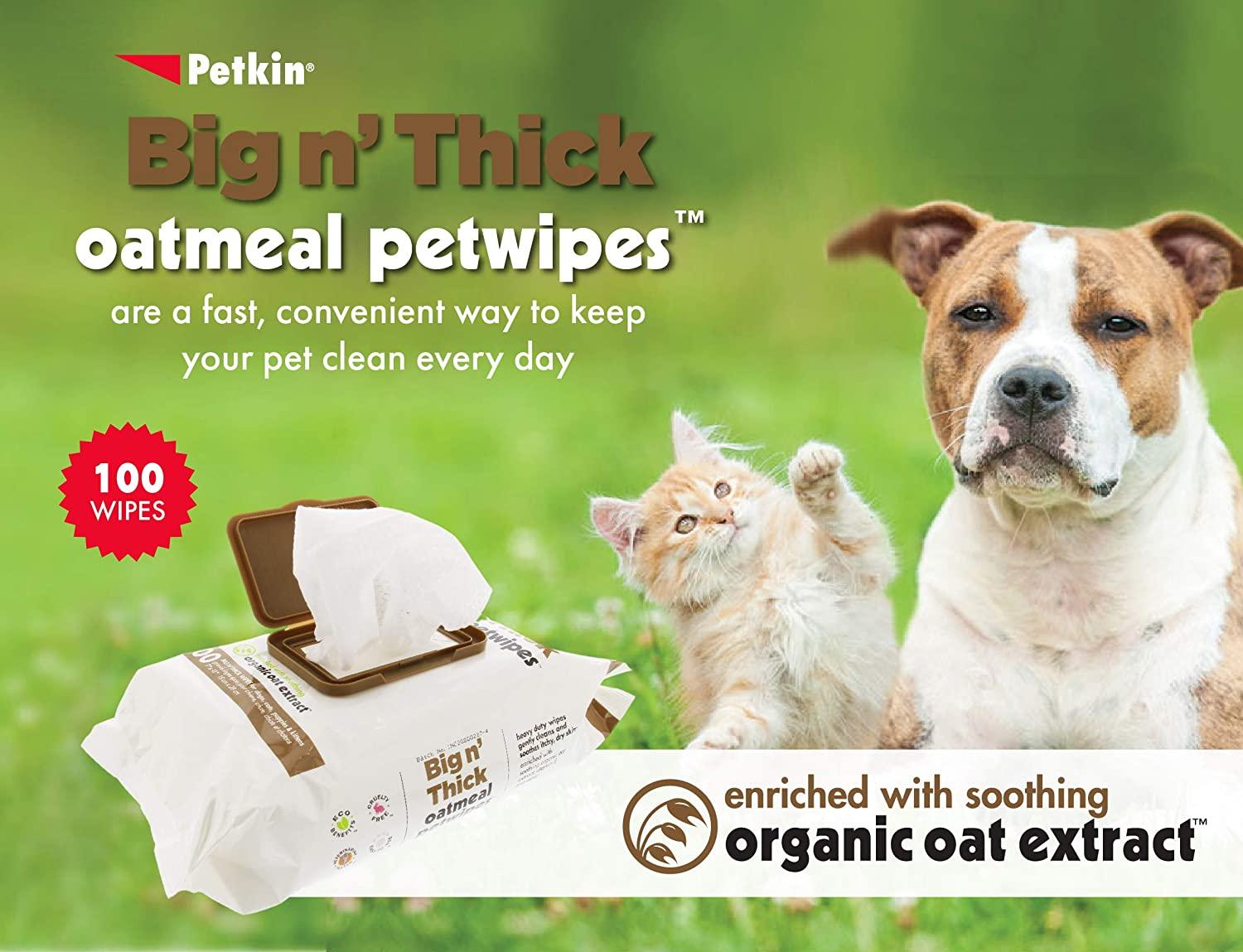 Petkin Oatmeal Pet Wipes for Dogs and Cats Large Size Wipes Big