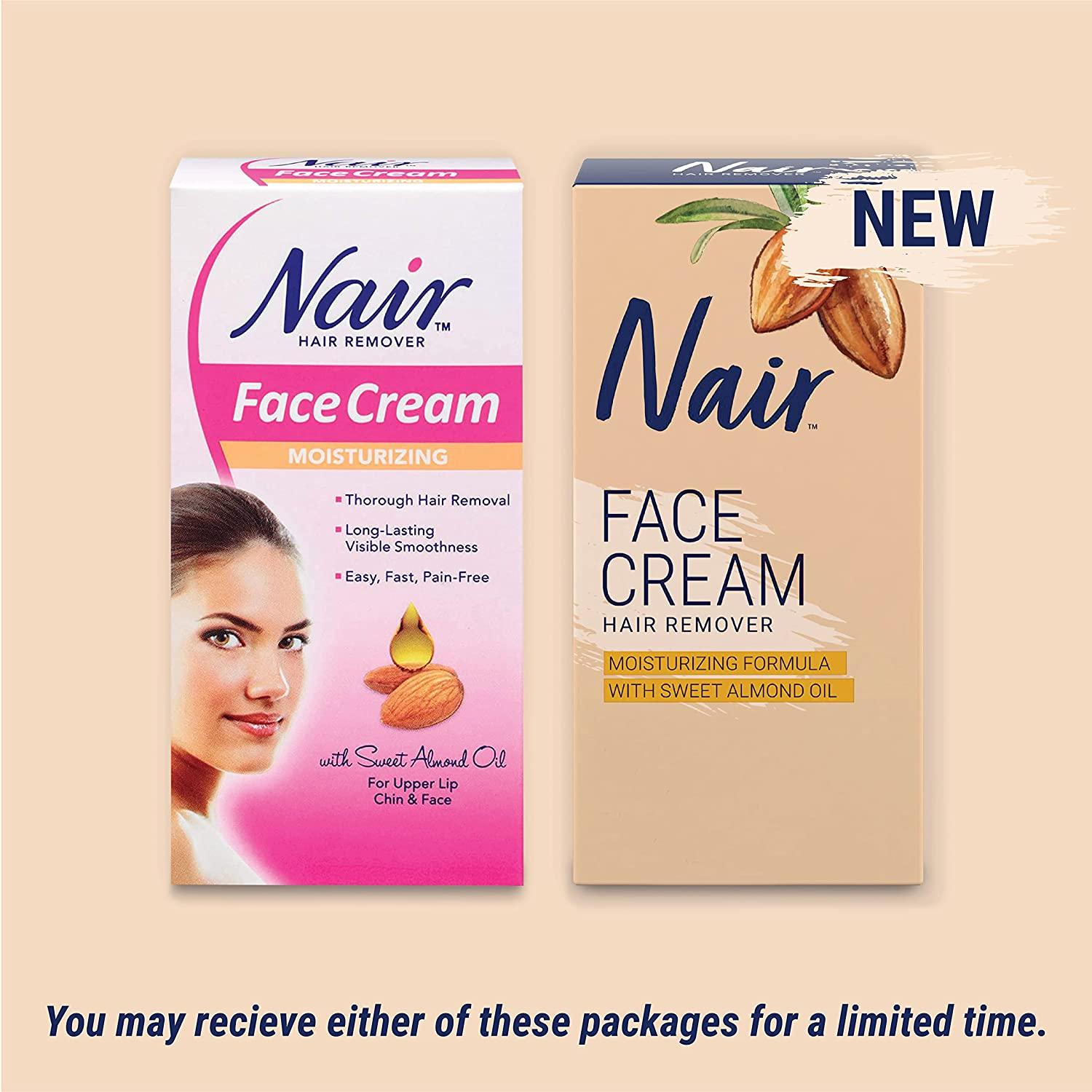 Nair Hair Remover Moisturizing Face Cream For Upper Lip Chin and Face 2 oz  (57 g)