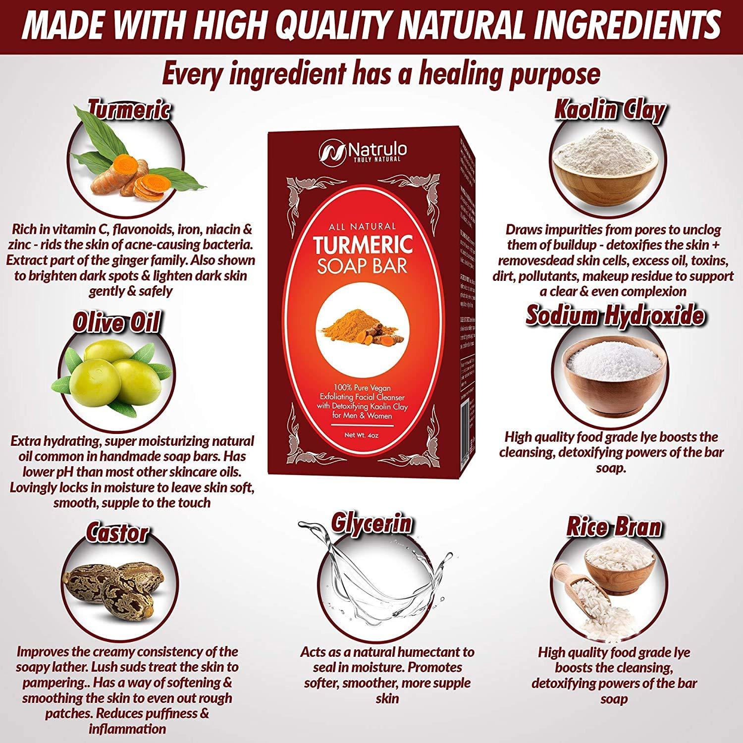 Turmeric Soap Bar 4oz Natural Face & Body Wash for Dark Spots Vegan