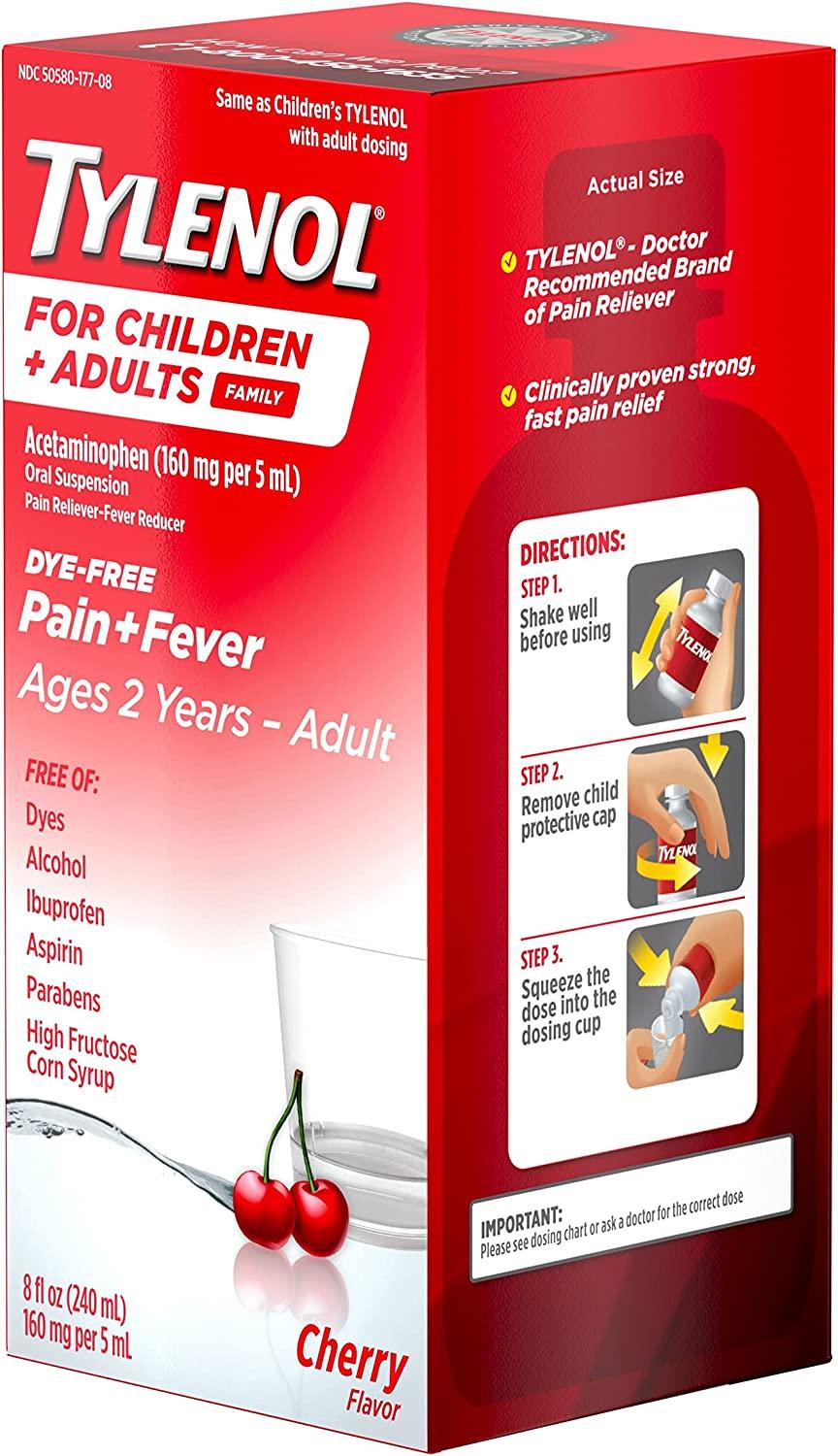 Tylenol for Children & Adults Liquid Oral Suspension Medicine with