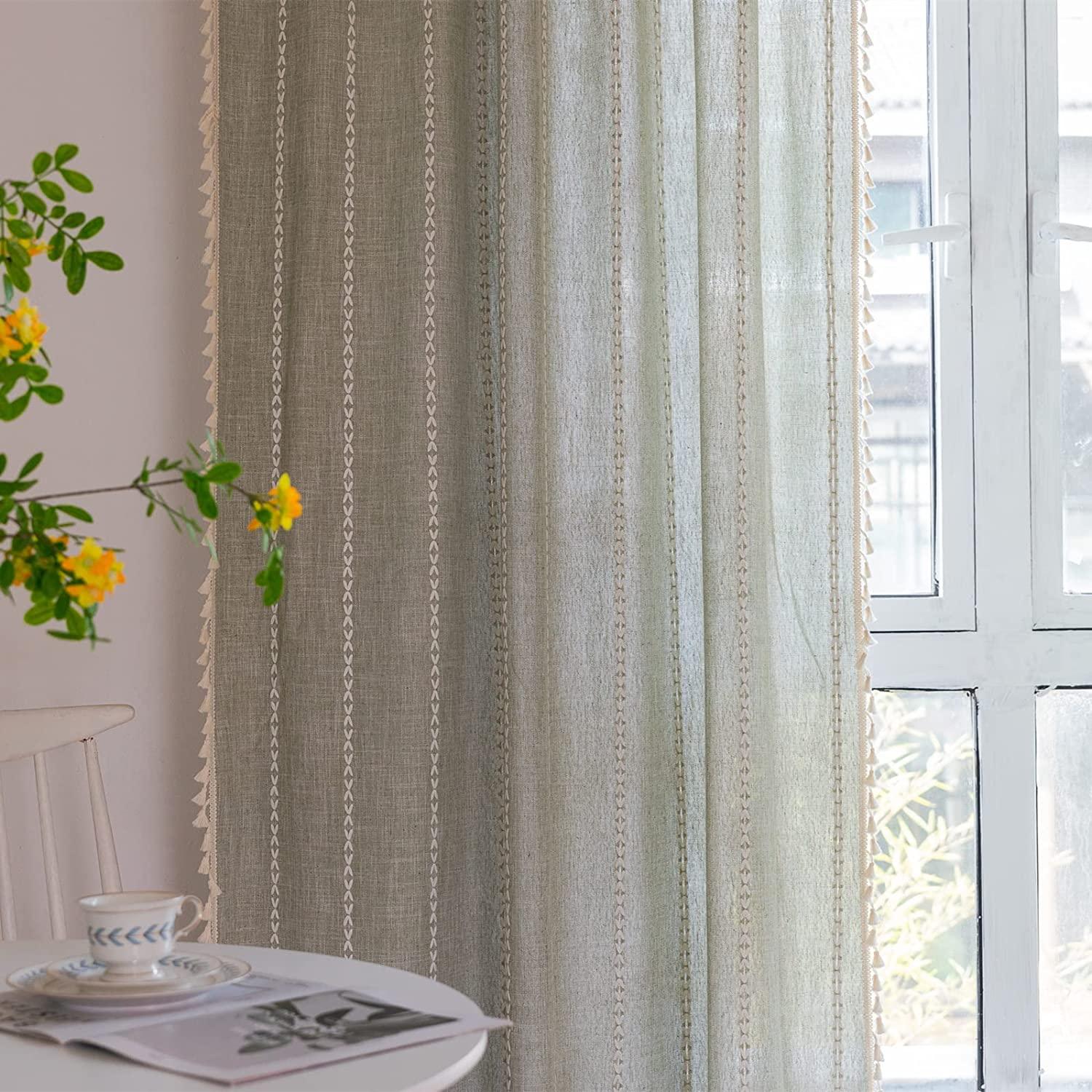 RoomTalks Sage Green Boho Farmhouse Curtains for Bedroom Living Room 84