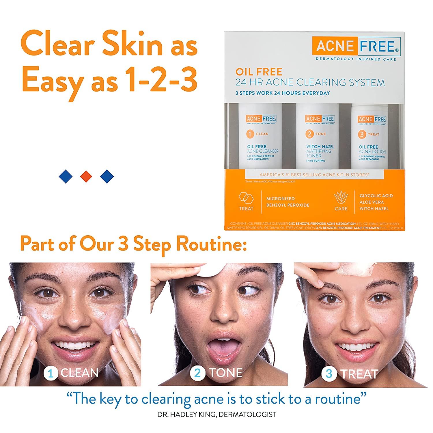 Acne Free OilFree Acne Cleanser, Benzoyl Peroxide 2.5 Acne Face Wash with Glycolic Acid to