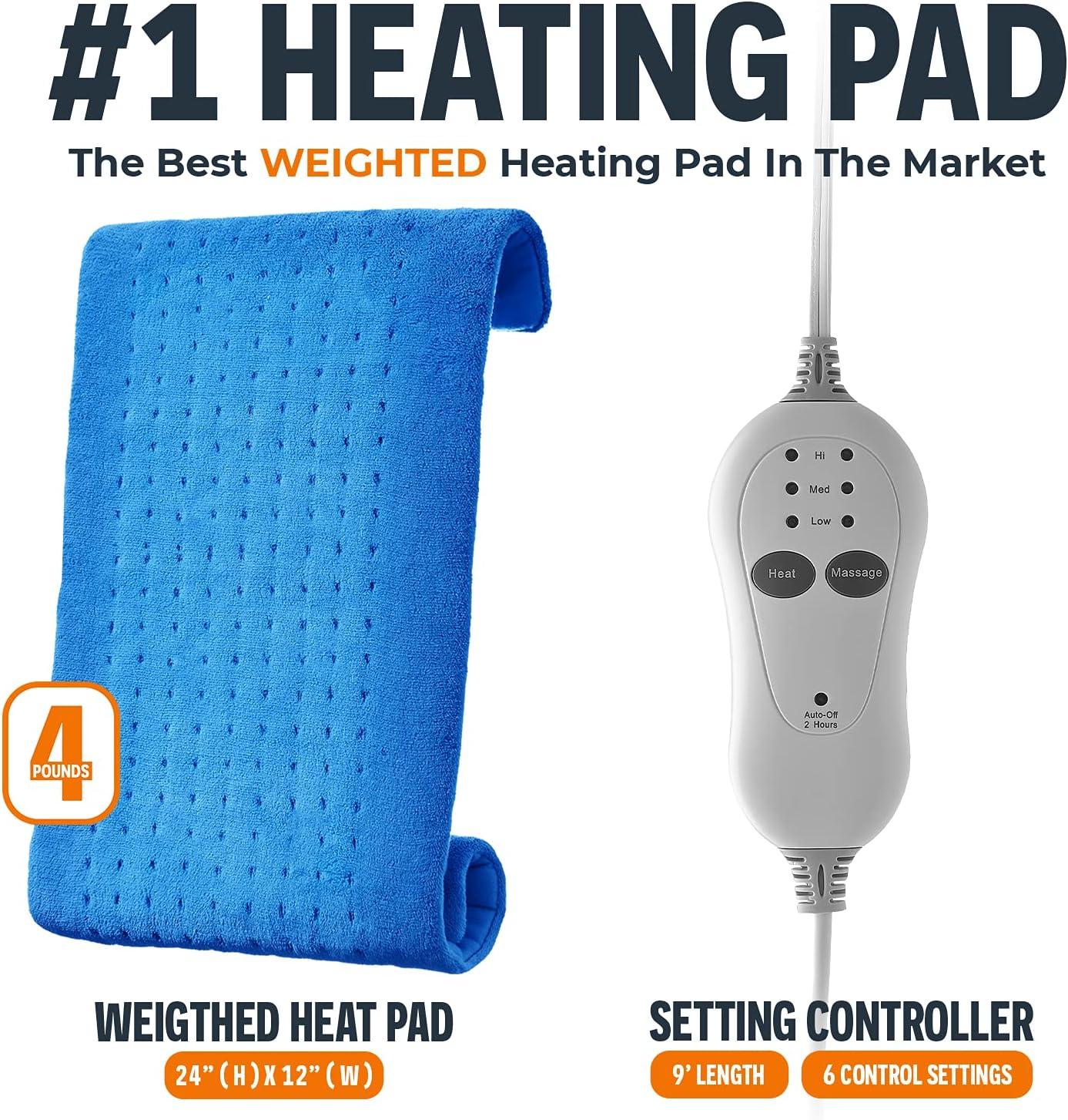 Cure Choice 3in1 Weighted Heating Pad with Massager 12x24 Large