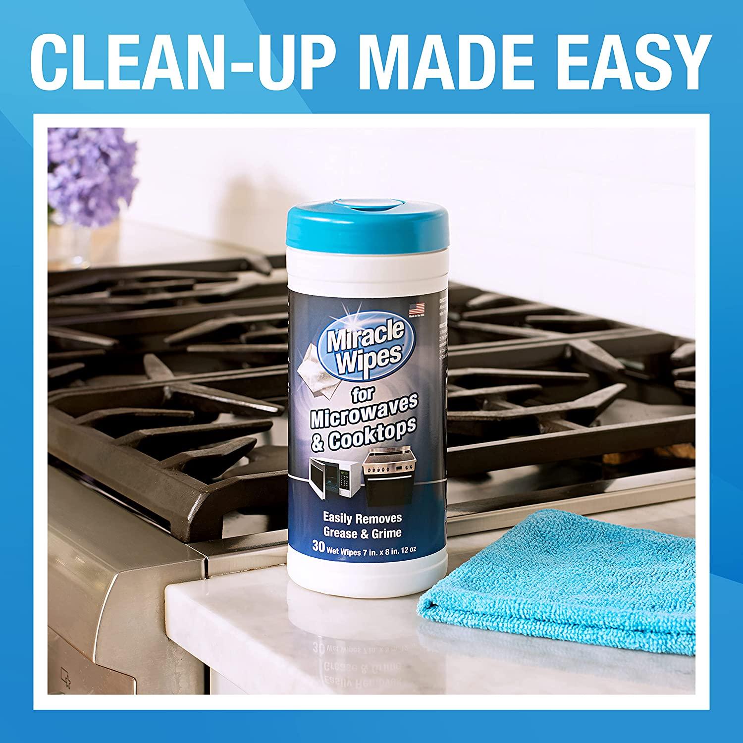 MiracleWipes for Microwaves and Cooktops, Easily Removes Food and Grime  Buildup, Safe and Convenient Stove Top Cleaner, Great for Home and Kitchen  Use - 30 Count