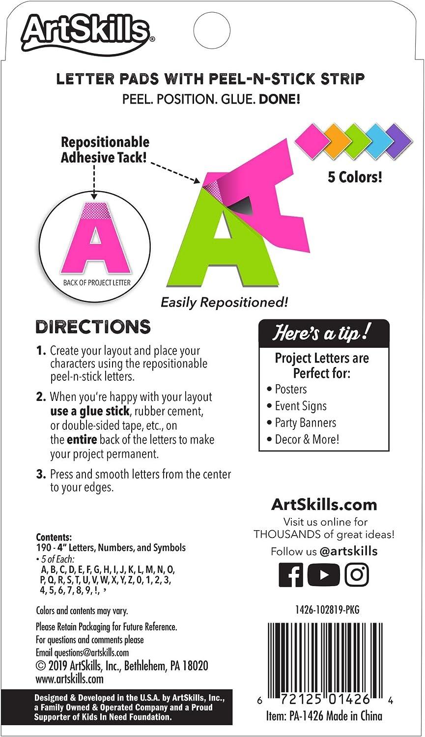  ArtSkills Jumbo 4 Paper Poster Letters and Numbers for  Projects and Crafts, Neon Colors, 190 Pieces, Study Room