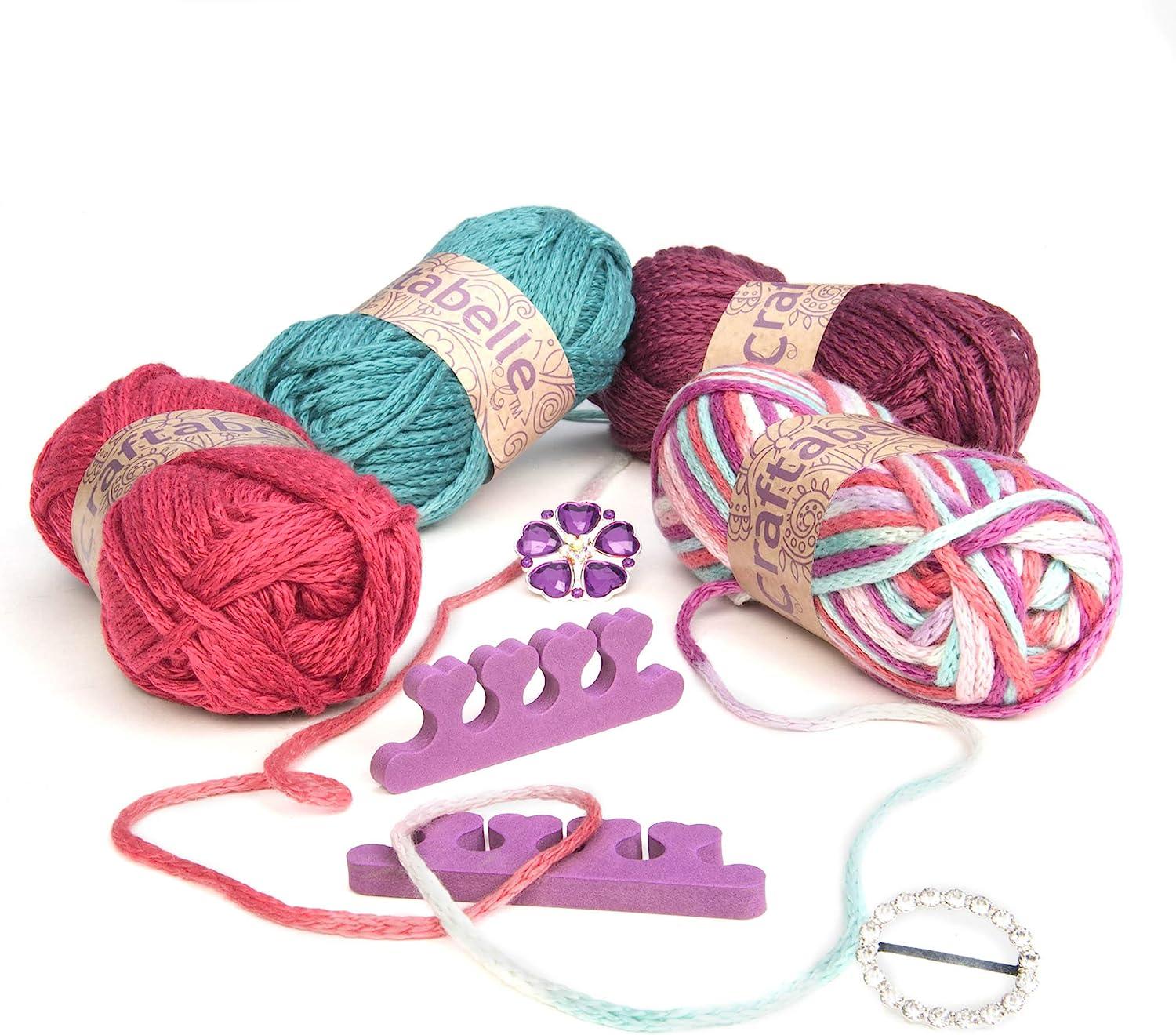 Craftabelle Finger Knit Creation Kit Beginner Knitting Kit 11pc Weaving Set  with Yarn and Accessories DIY Craft Kits for Kids Aged 8 Years +