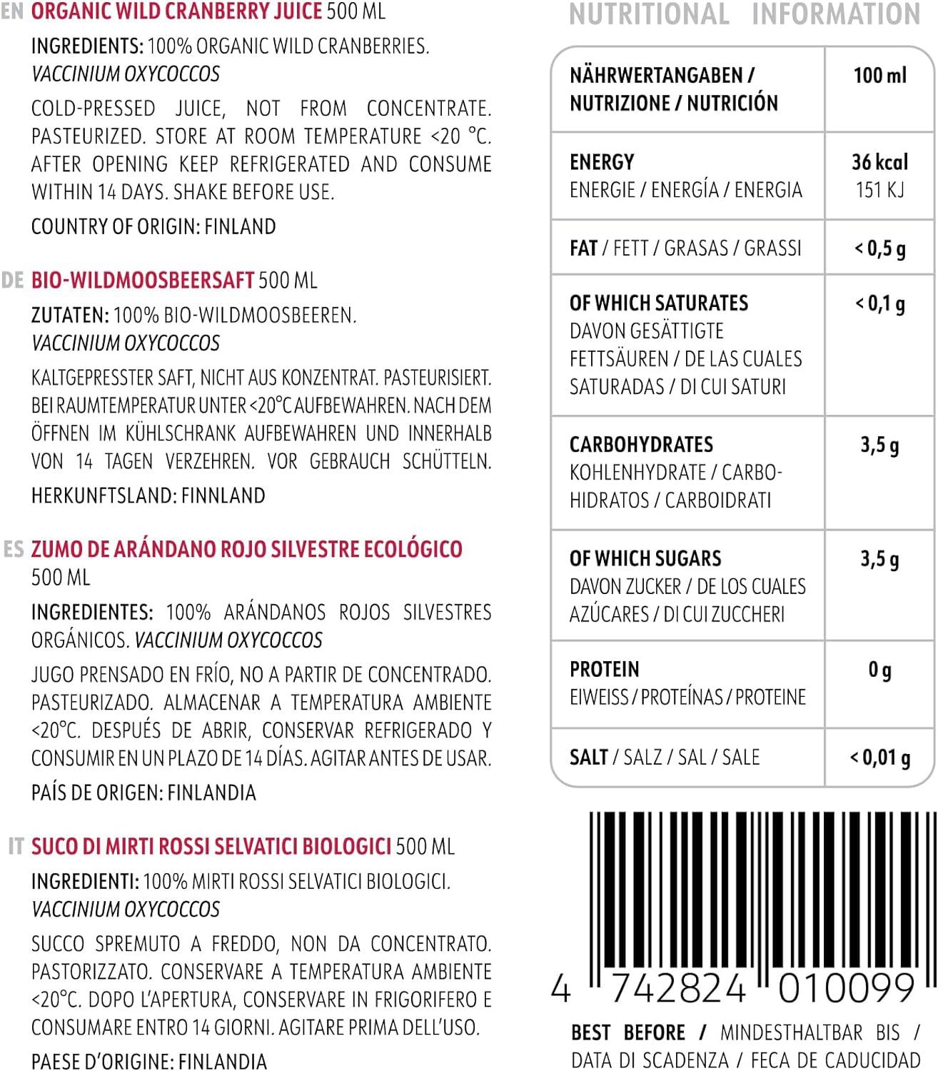 LOOV Wild Cranberry Juice Organic 500 ml 100 from Directly Pressed