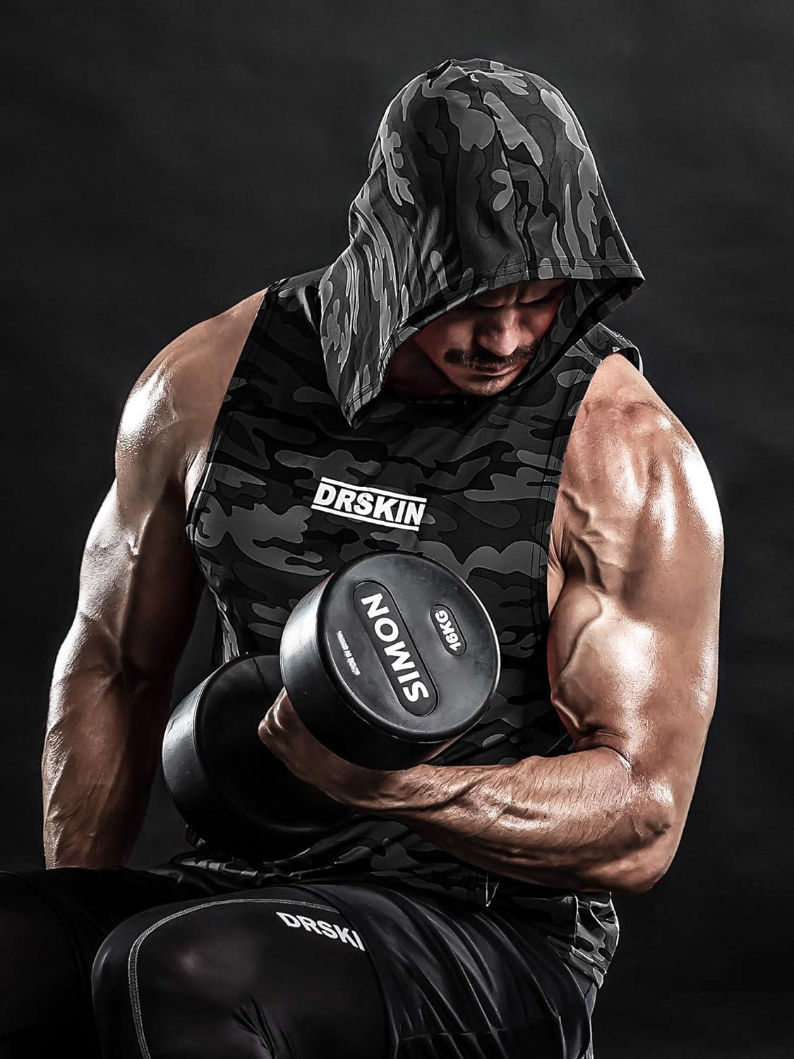 Gym Mens Hooded Tops Mens Hoodie Men's Workout Hooded Tank Tops