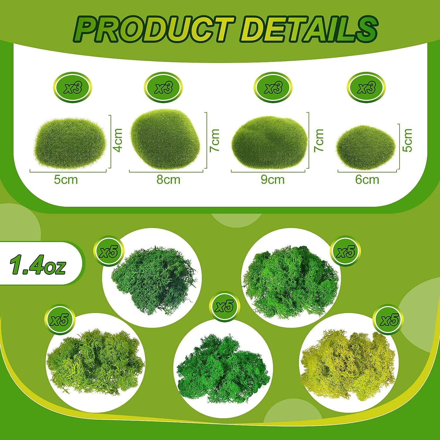 12 Pcs Artificial Moss Rocks & 200g Preserved Green Moss Decorative