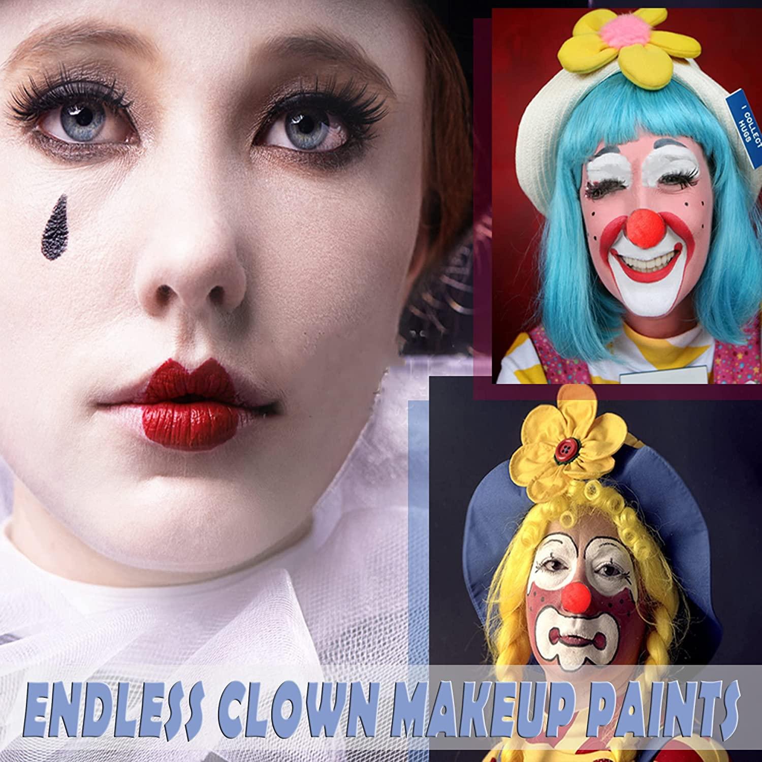 CCbeauty Clown Makeup Kit Professional White Black Red Face Paint  Foundation Cream, 6 Brushes,Red Nose for Halloween Special Effects SFX  Joker Skeleton Vampire Zombie Cosplay Dress Up Makeup 01# Clown White +
