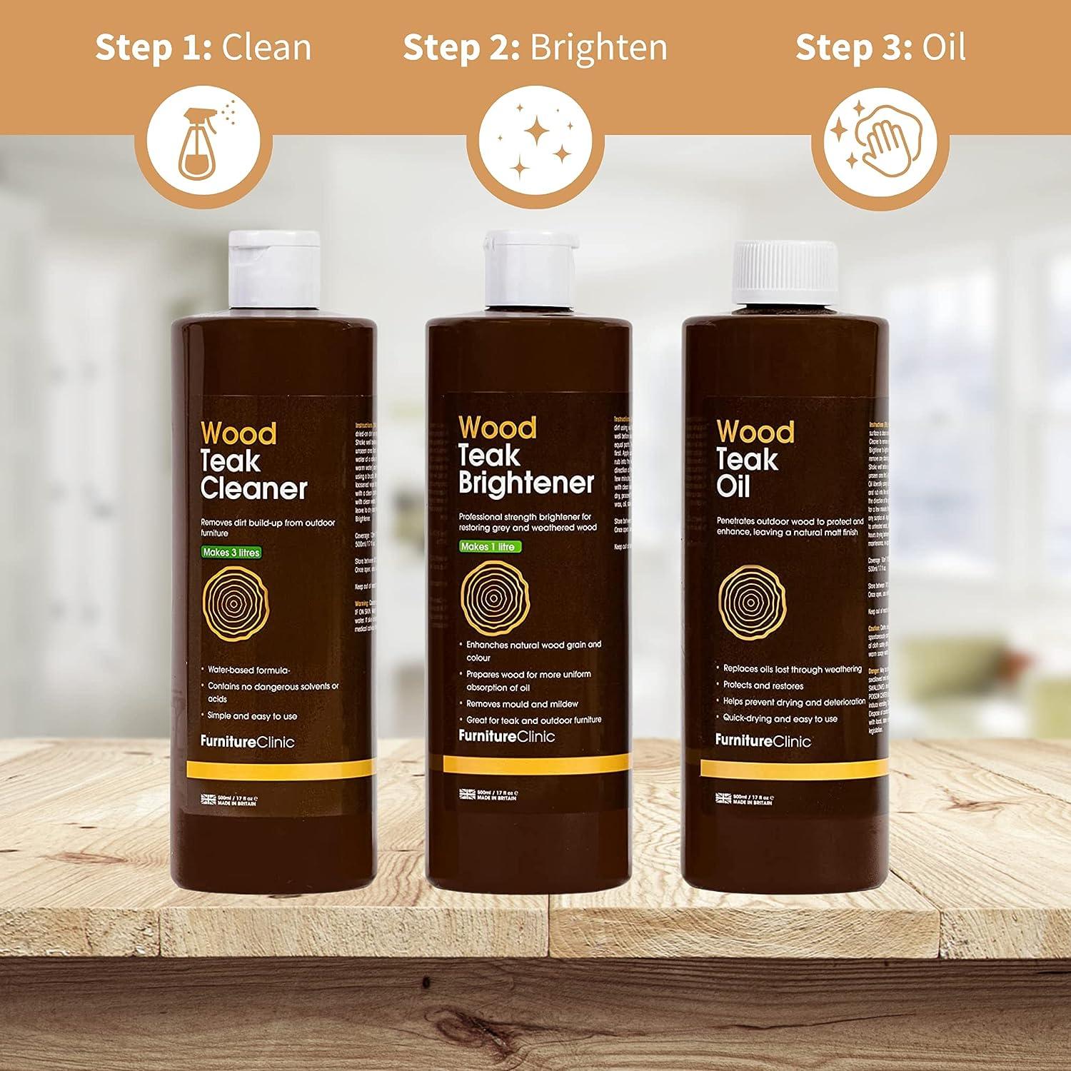 Furniture Clinic Teak Care Kit Teak Oil, Cleaner & Brightener to