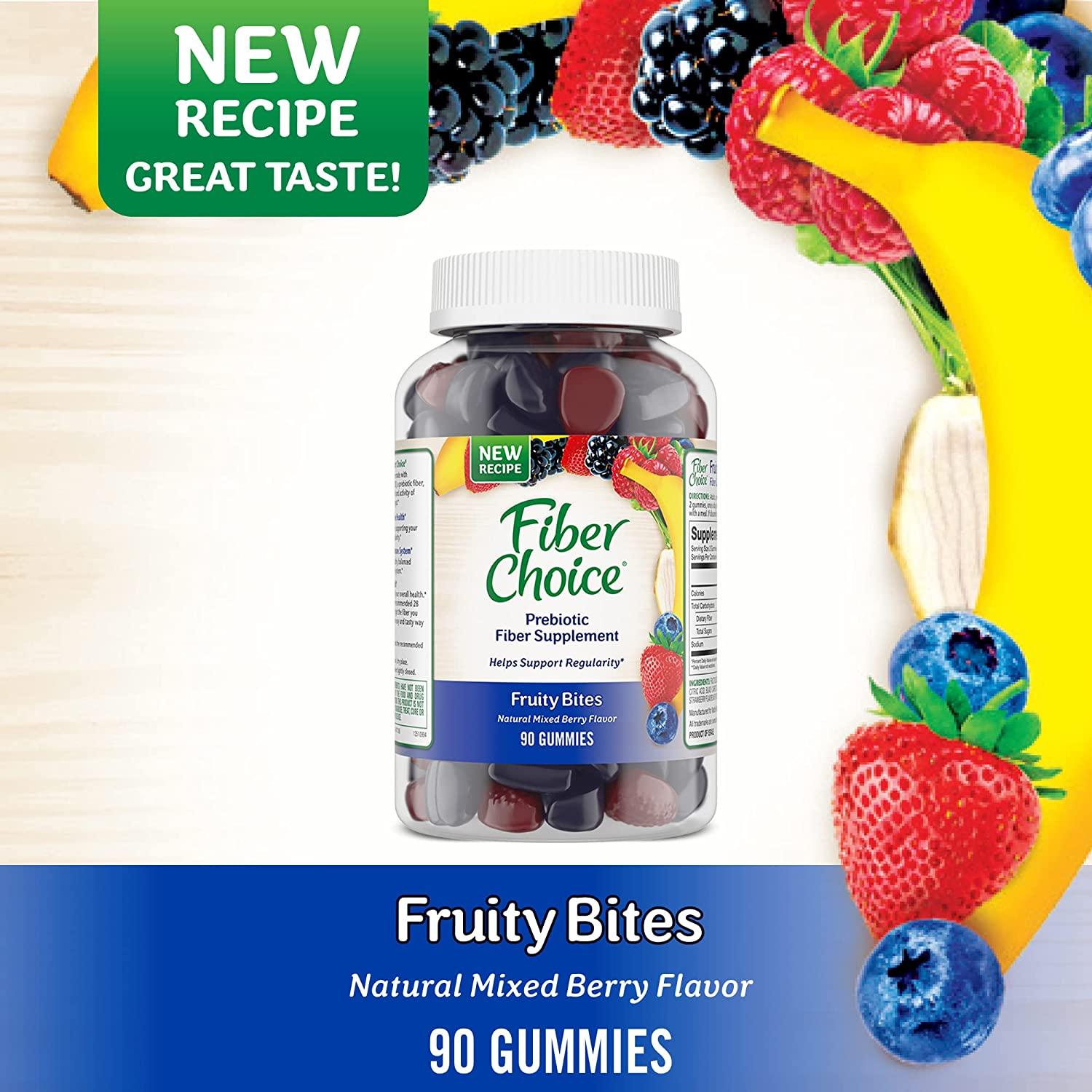 Fiber Choice Fruity Bites Mixed Berry 90ct Gummies Daily Prebiotic