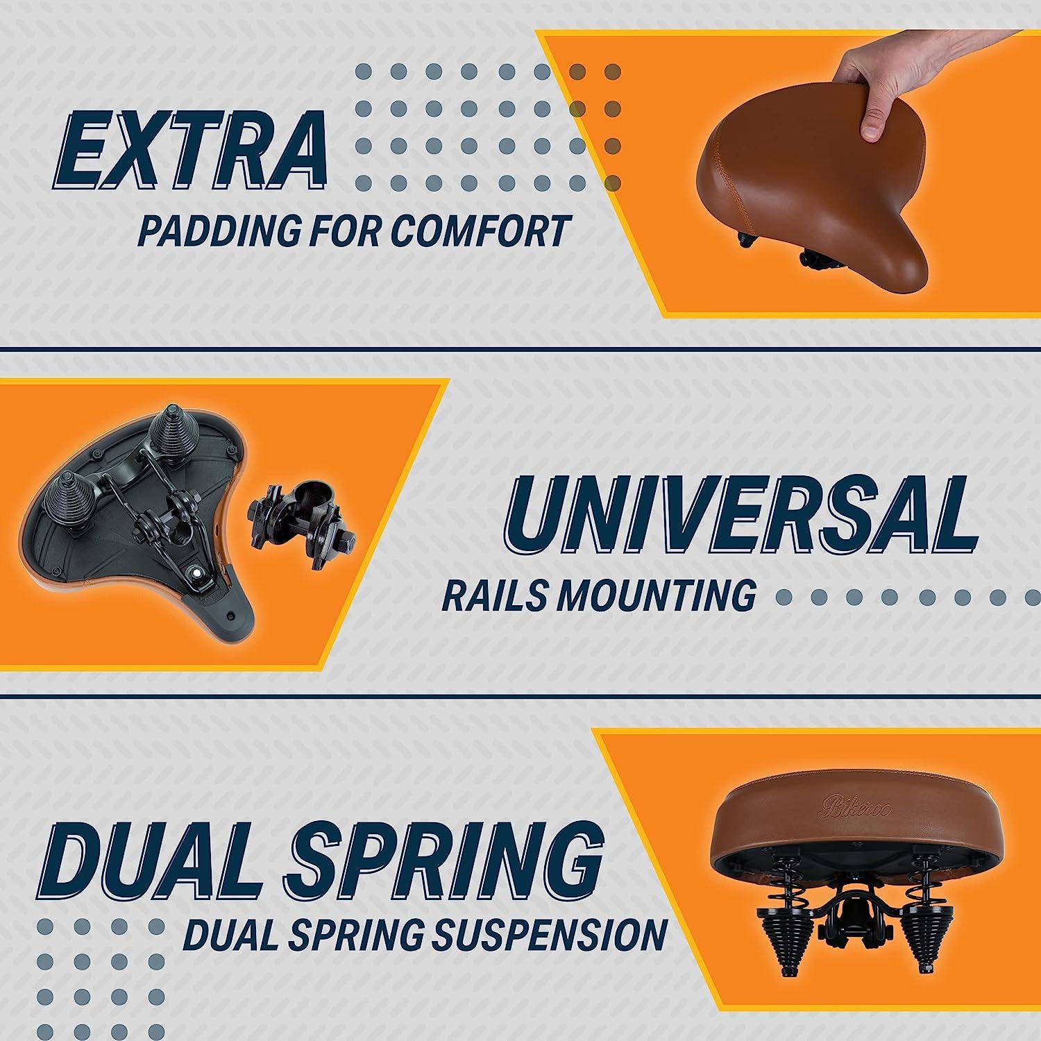 Bikeroo Extra Wide Cruiser Bike Seat for Men and Women Vintage Brown