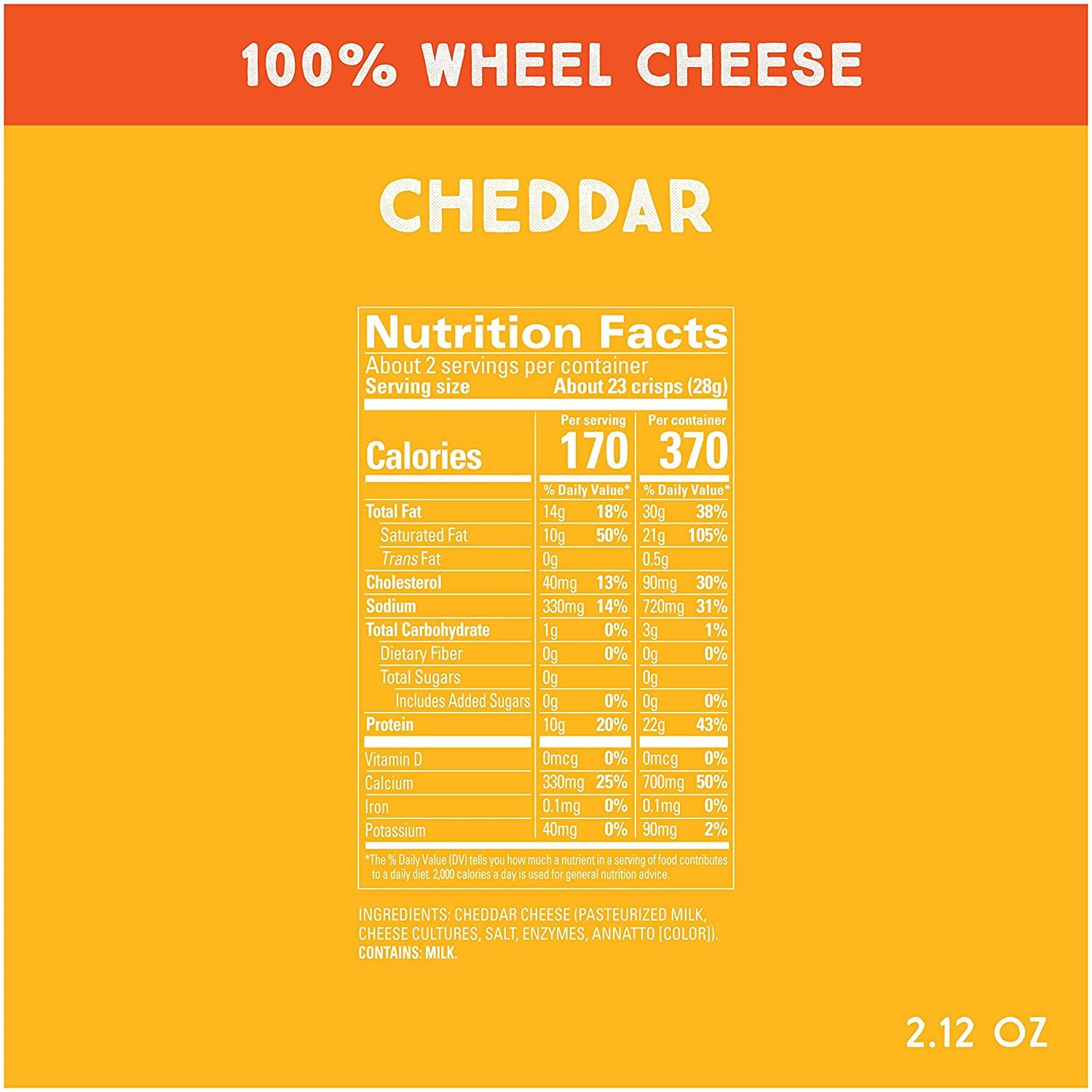Whisps Cheese Crisps Cheddar Cheese Snacks, Keto Snacks, 22g of
