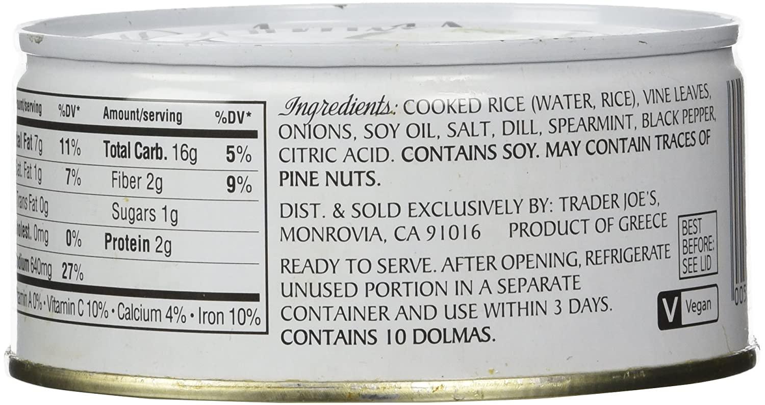 Trader Joes Dolmas Vine Leaves Stuffed with Rice (Pack of 2)