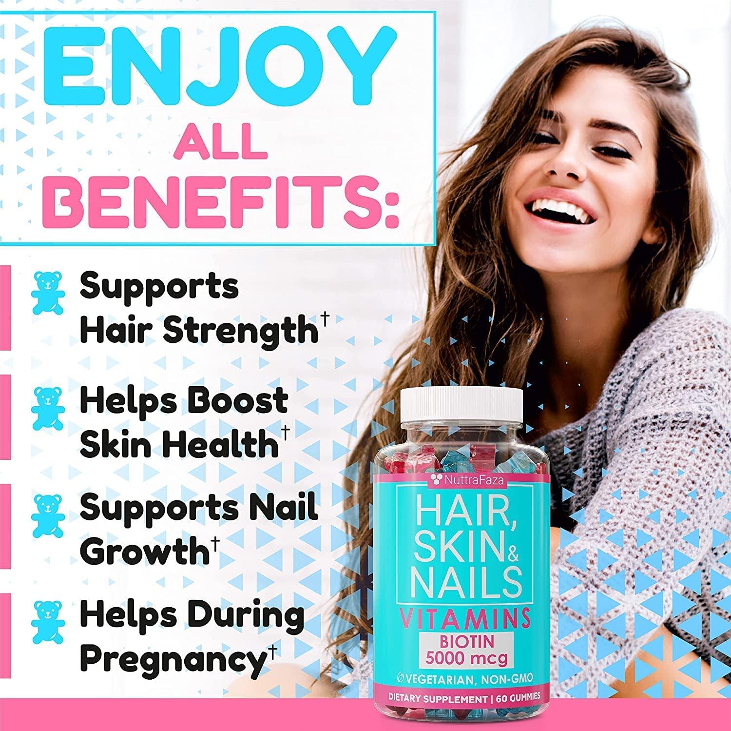 Hair Growth Vitamins with Biotin 5000 mcg, Folic Acid, Vitamin A, D - Hair  Skin and Nails Gummies - Natural Hair Gummies for Hair Loss for Women and  Men - Non-GMO -