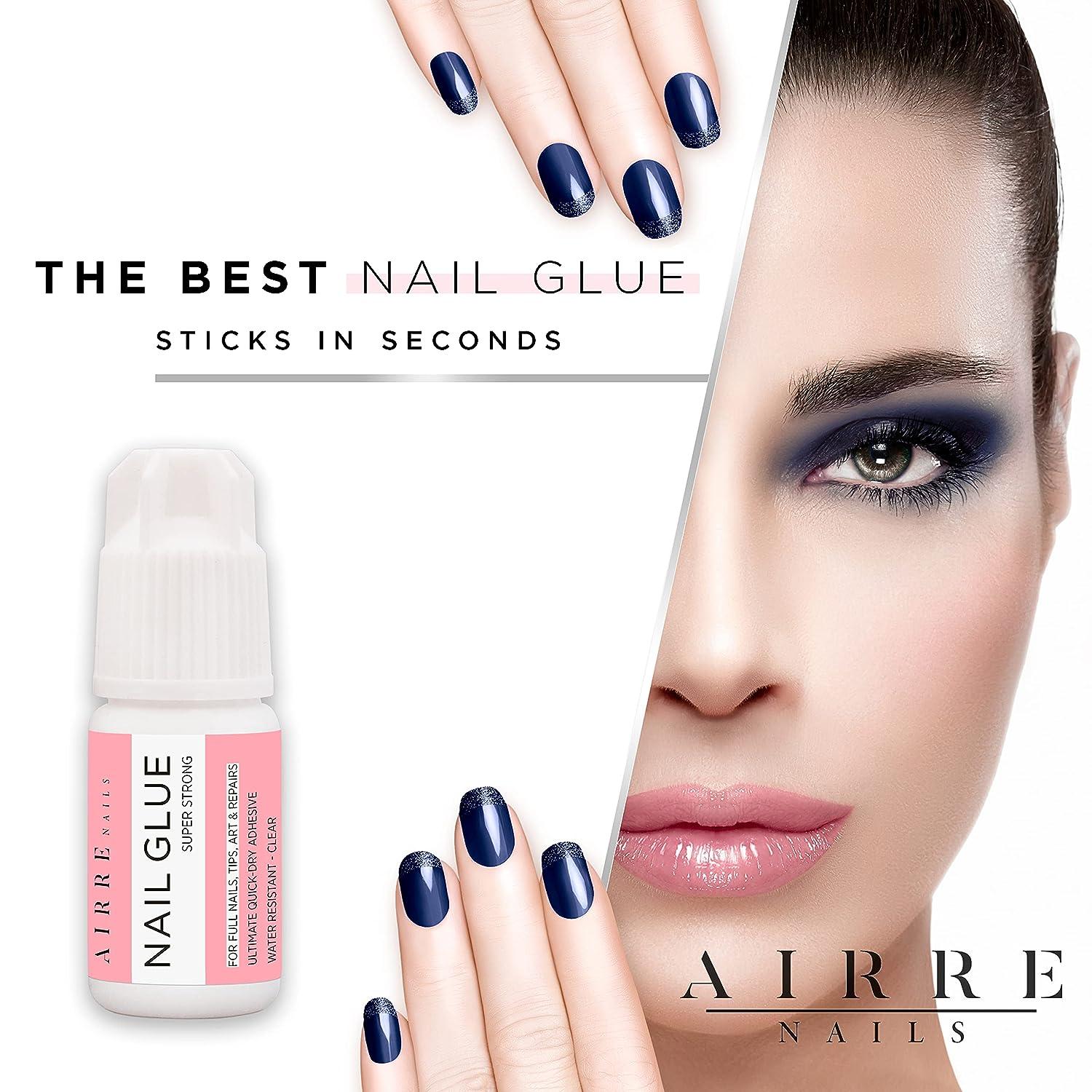  Extra Strong Nail Glue for Acrylic Nails, Nail Tips & Press-On  Nails (3ml) AIRRE Precision Tip Nail Glue & File for Glue-On Fake Nails,  Fix Broken Nail Repair Acrylic Nail Glue