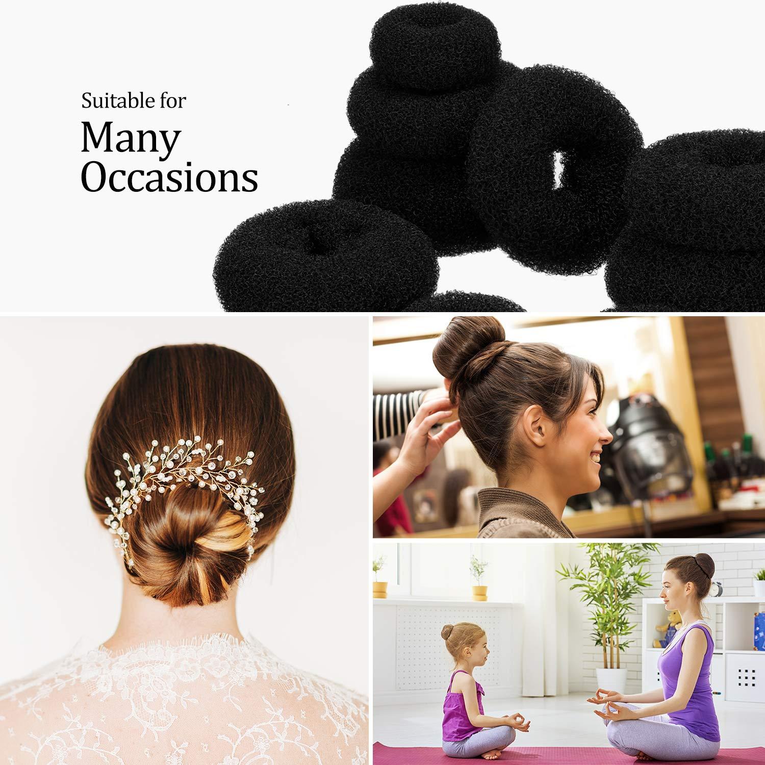 9 Pieces Donut Hair Bun Maker Shaper Foam Sponge Doughnut Bun Ring Style  Set with 12 Pieces Hair Elastic Bands Ties and 32 Pieces Hair Bobby Pins  for Women Girls Kids (Black)
