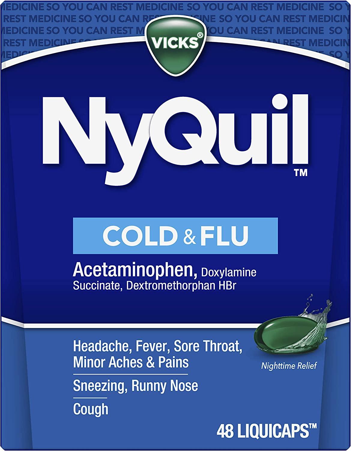 Vicks NyQuil LiquiCaps Nighttime Relief of Cough Cold Flu Relief Sore Throat Fever Congestion