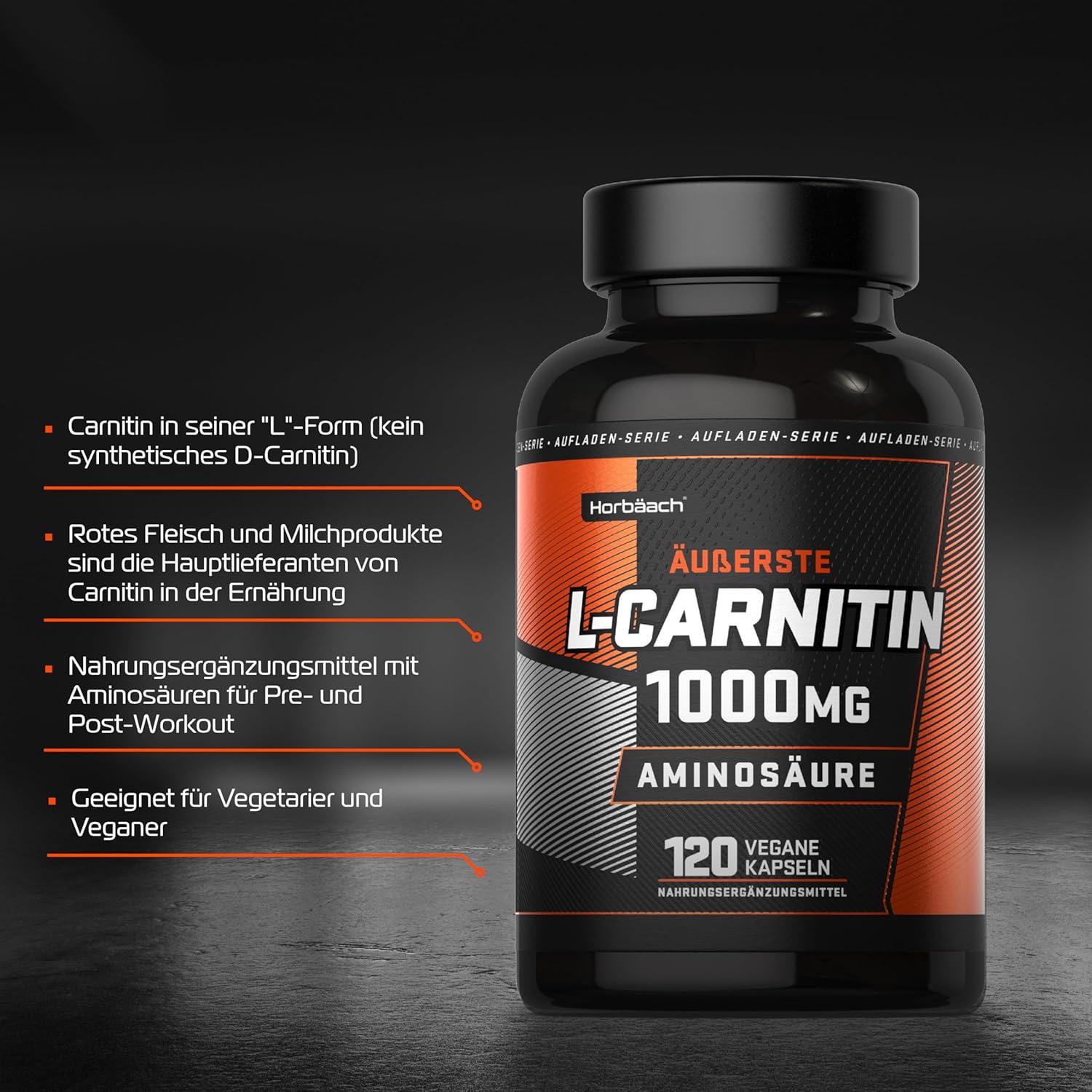 nahrungsergänzungsmittel l carnitin High Dose L-Carnitine Capsules 120ct | 1000mg Pure L-Carnitine |  Keto-Friendly | Horbaach | Supports Energy & Weight Management | Buy Now  with Express International Delivery