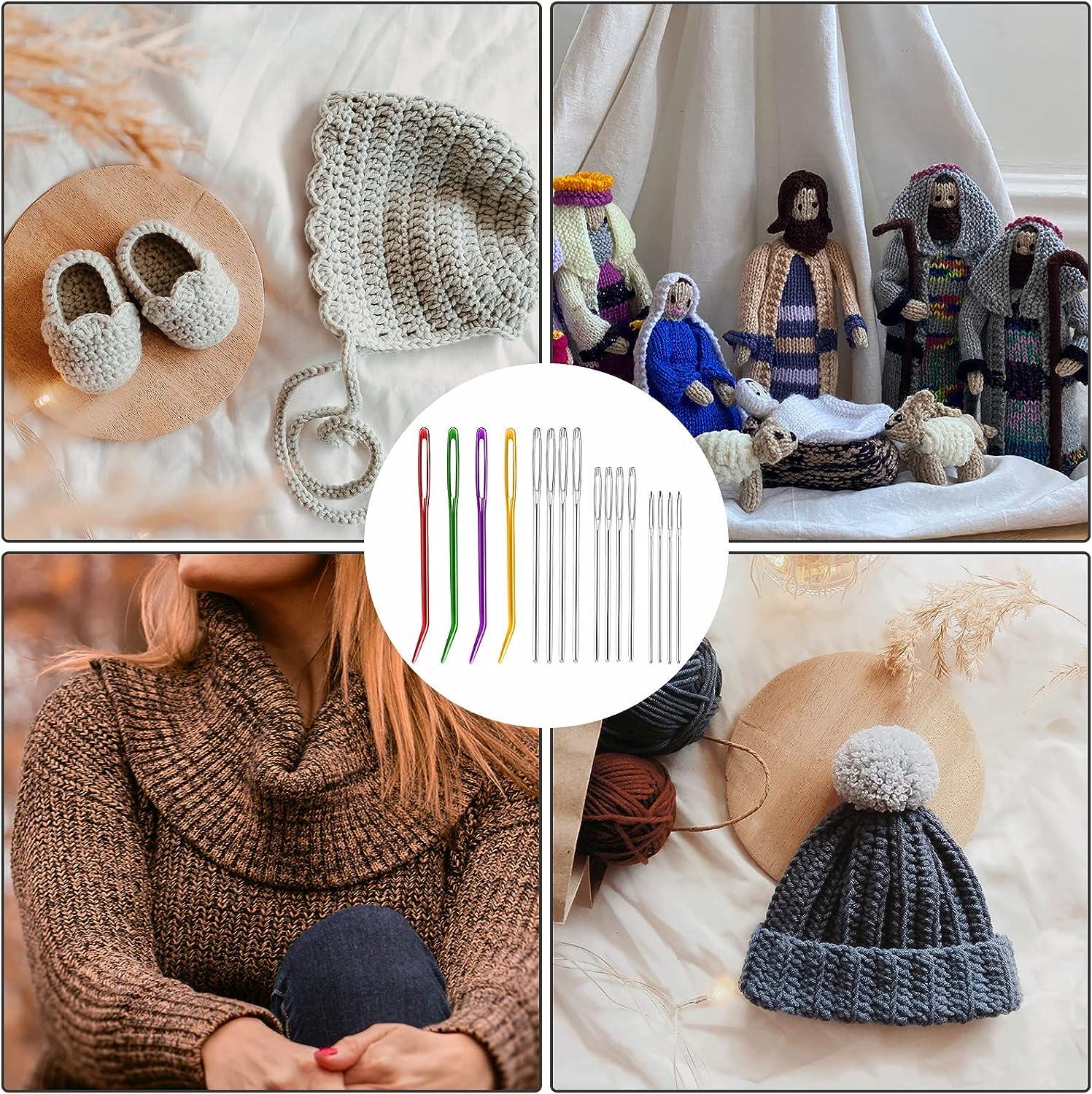 16pcs Yarn Needle, Bent Needle Tapestry Needle Set, Wool Needles Large-Eye Blunt Needles and Crochet Hooks for Knitting Crochet(Random Color)
