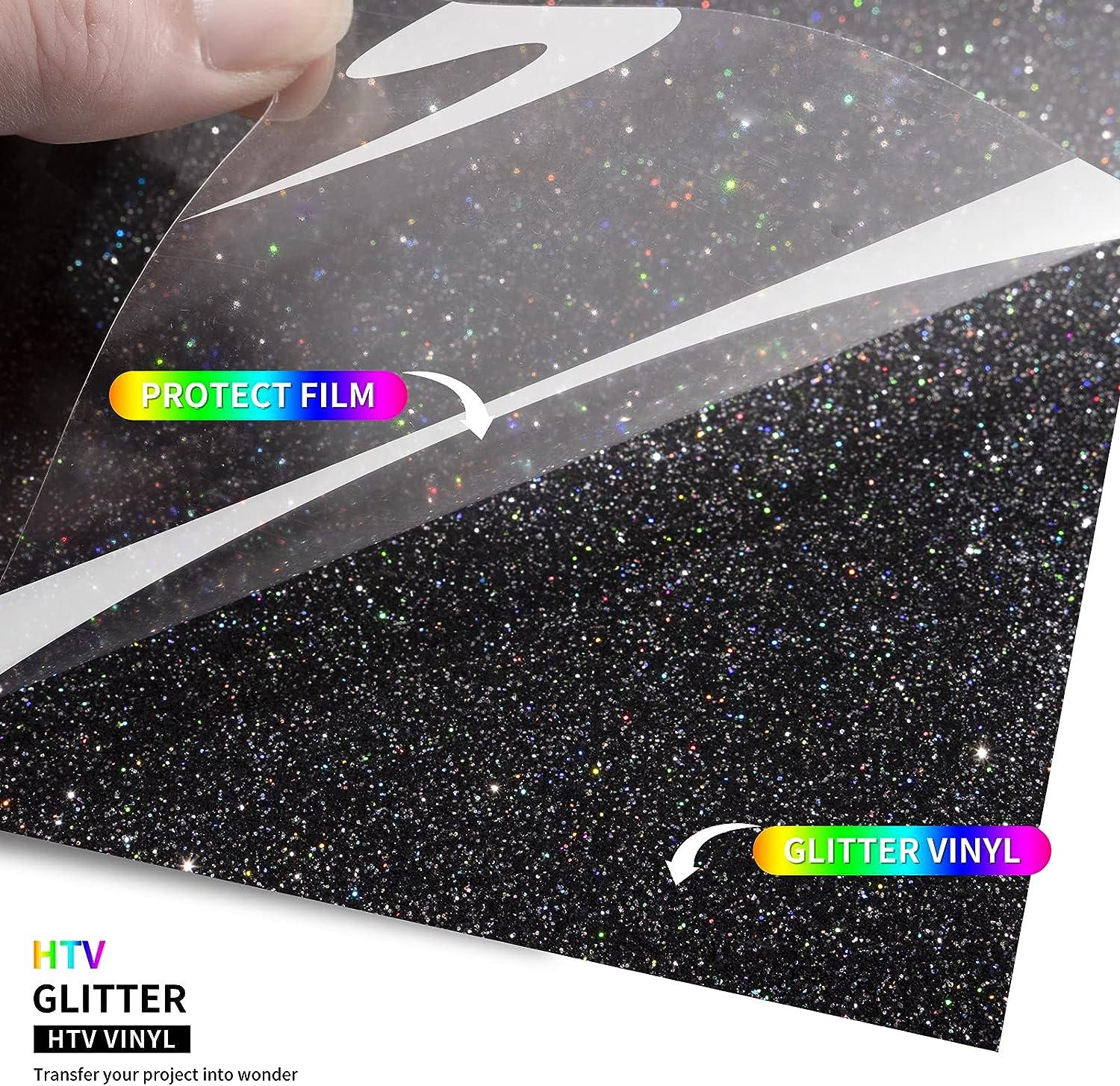 TransWonder Black Glitter HTV Glitter Heat Transfer Vinyl 12inx5ft Glitter  Iron on Vinyl HTV Vinyl for Cricut T Shirts (Black)
