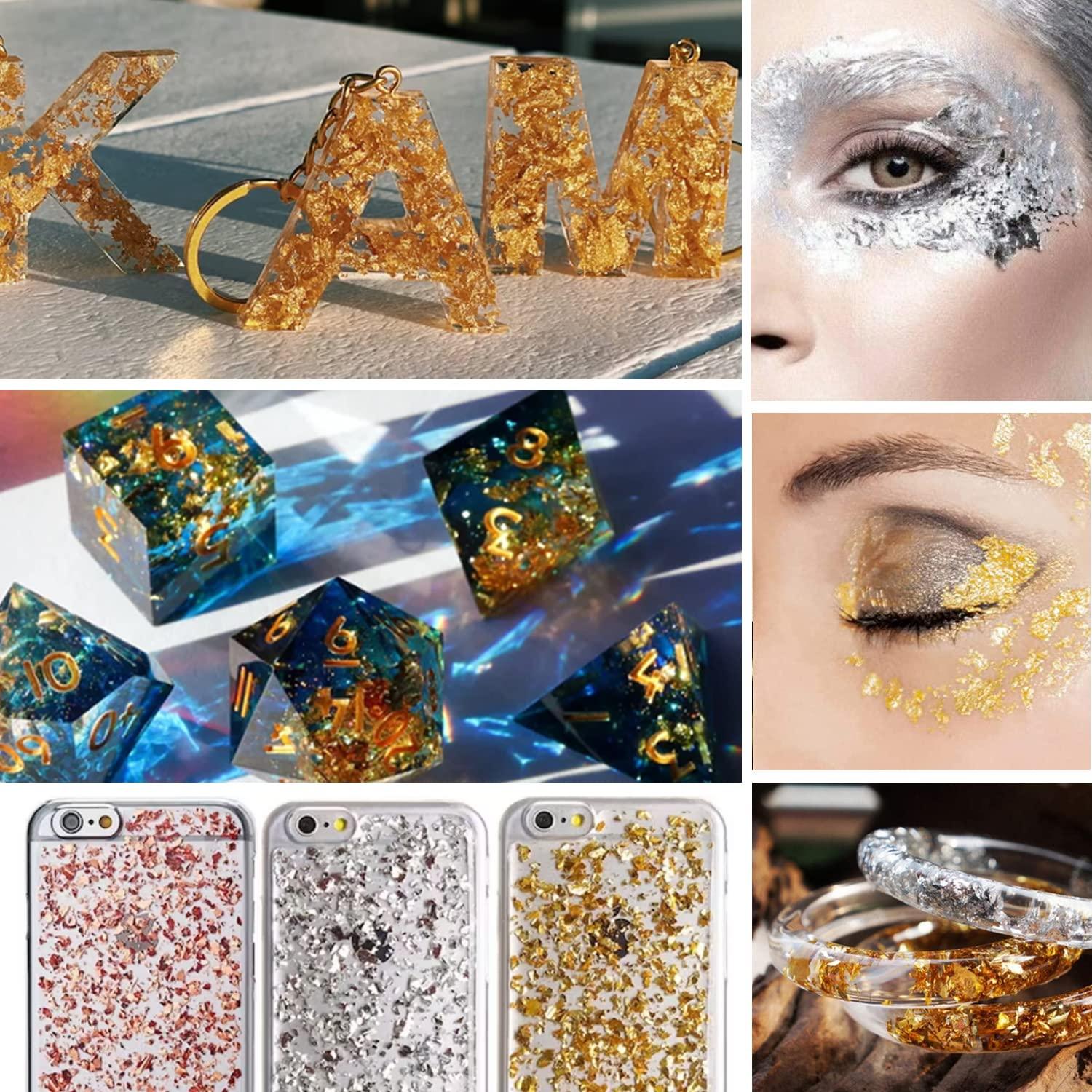 Nail Foil Flakes 4 Bottles Gold Foil Flakes Metallic Gold Foil Set for  Nails, Resin, Epoxy, Makeup, Jewelry, Candle Molds