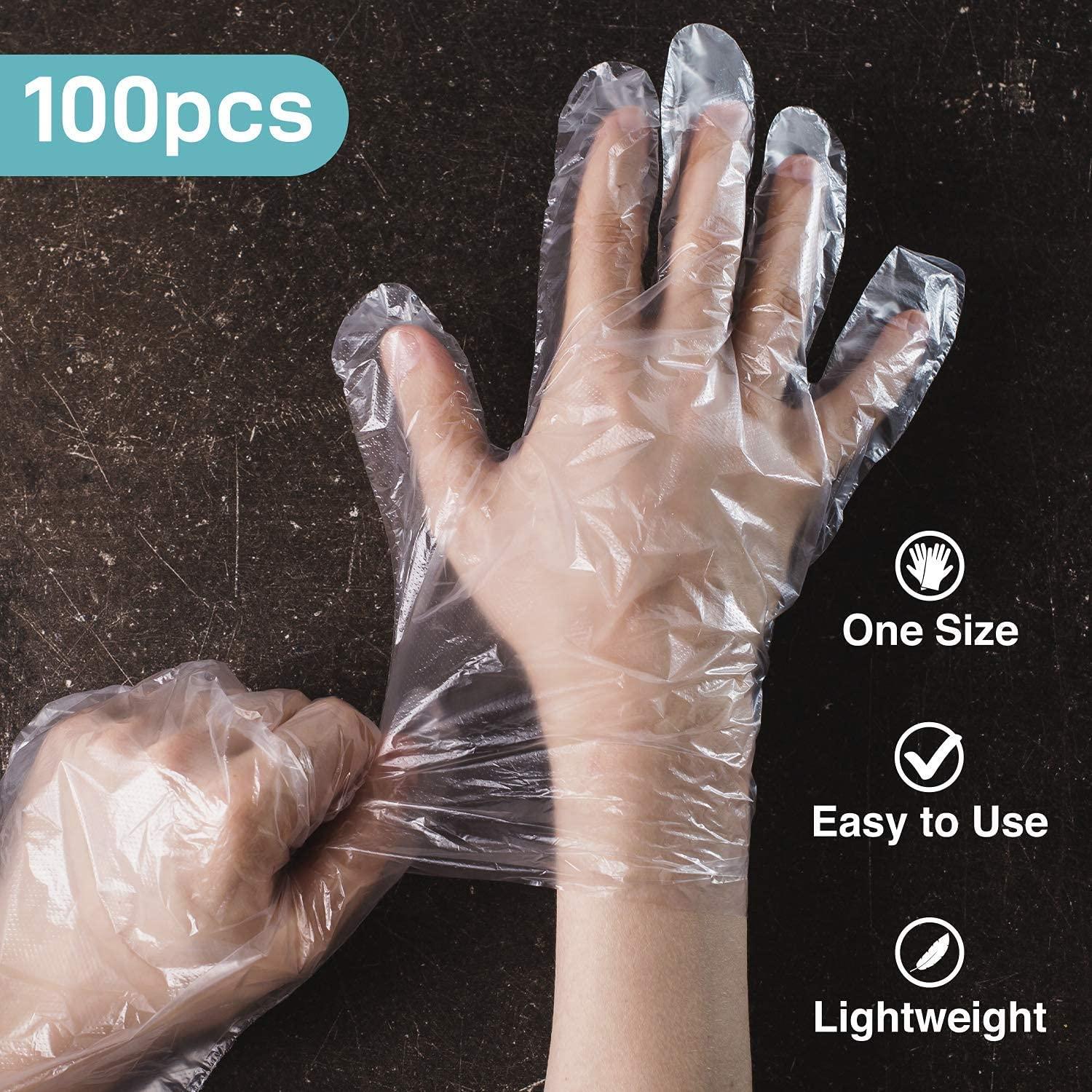 100 Pack Disposable Plastic Gloves for Food Prep and Cleaning Bulk