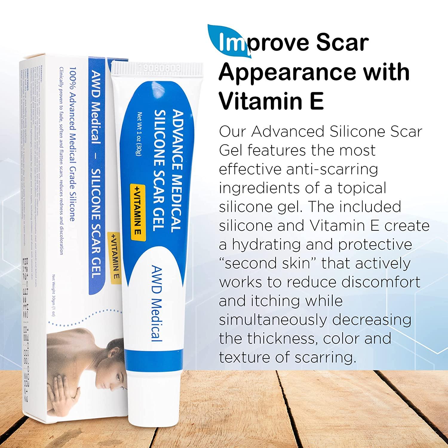 AWD Medical Silicone Gel - Scar Removal For Old & New Scars, Protective  Skin Care Cream, Helps Surgery Recovery, Acne Scar Treatment For Face &  Back, Healing Ointment With Vitamin E Oil