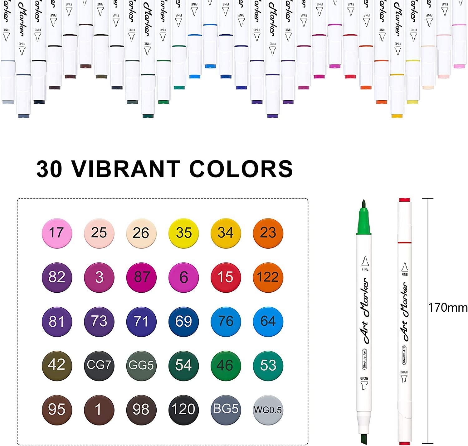 Shuttle Art 51 Colors Dual Tip Alcohol Based Art Markers, 50 Colors Plus 1  Blender Permanent Marker Pens Highlighters with Case for Illustration Adult  Coloring Sketching and Card Making 